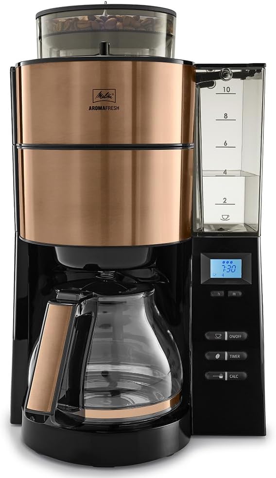 Melitta AromaFresh - Filterkaffeemaschine - mit Glaskanne - integriertes Mahlwerk - Timer Funktion - 10 Tassen - Pure Black – Bild 8