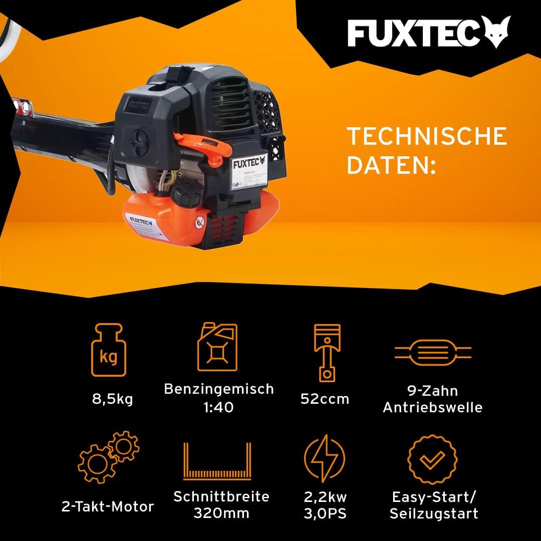 FUXTEC Profi Benzin Motorsense FX-PS162 – Profisense mit 62ccm, Faden und Komfort-Tragegurt – Rasentrimmer mit Antivibrationssystem – 2-Takt Freischneider Fadenspule – Bild 4