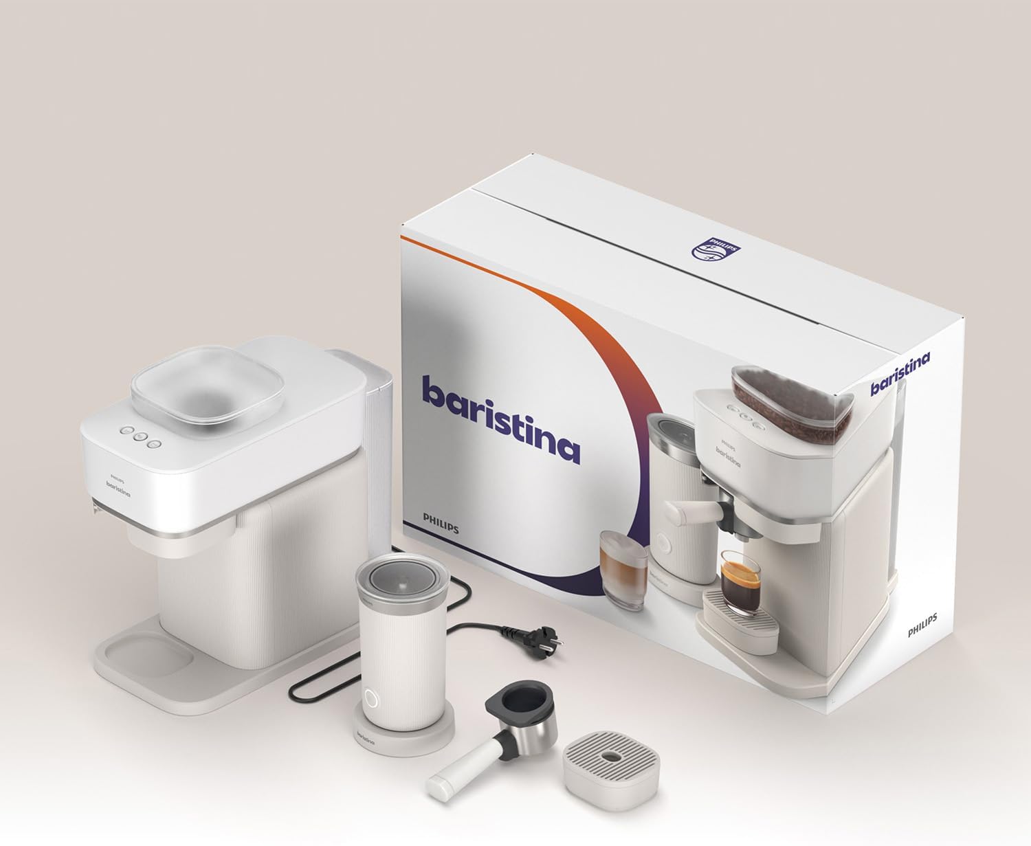 Philips Baristina Espressomaschine - Real Espresso- made simple. Kompakte Kaffeemaschine- Naturweiß mit weißem Siebträger- 16-bar-Pumpendruck- automatisches Mahlwerk- Cafe Crema (BAR300/00) – Bild 19