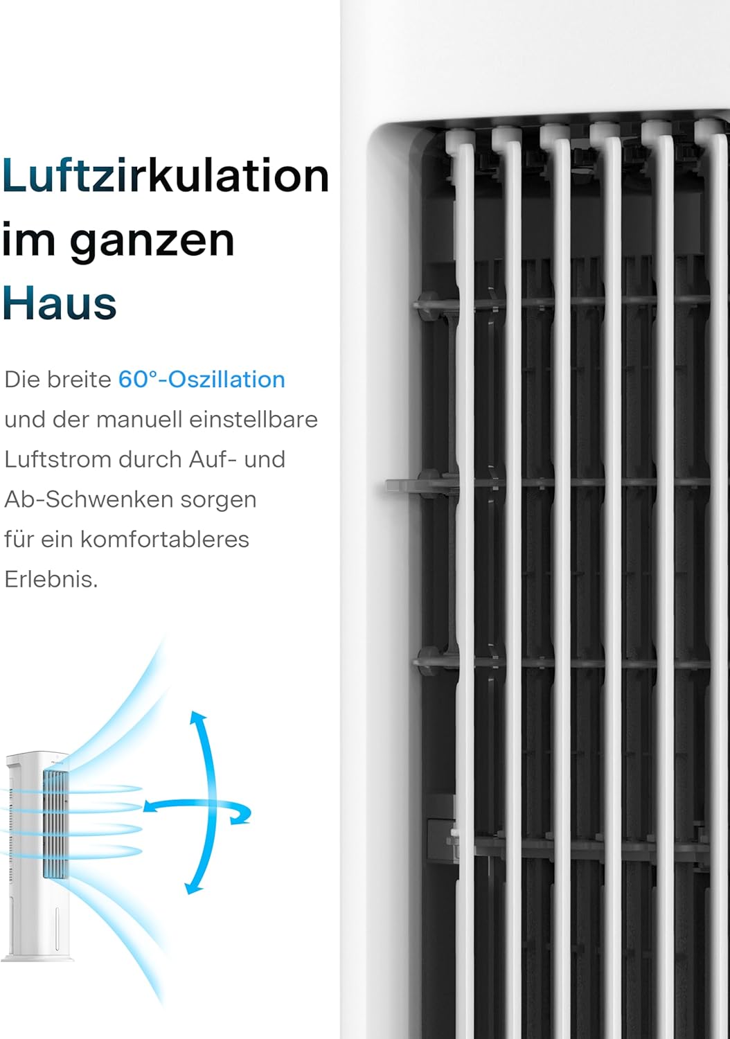 PELONIS Luftkühler mit Wasserkühlung, Klimaanlage Mobil, 5L Ventilator mit Wasserkühlung, Klimagert Luftbefeuchter mit Fernbedienung, 355m/h Klimaanlage Ohne Abluftschlauch – Bild 7