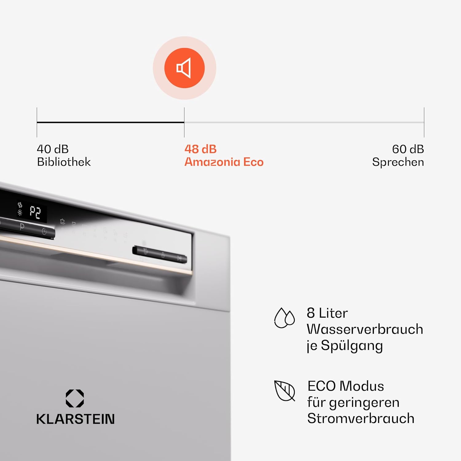 Klarstein ia 8 - Spülmaschine, Geschirrspüler, Freistehend, Teilintegriert, F, 55 cm breit, 8 Maßgedecke, 6 Programme, Aquastop, silber – Bild 54