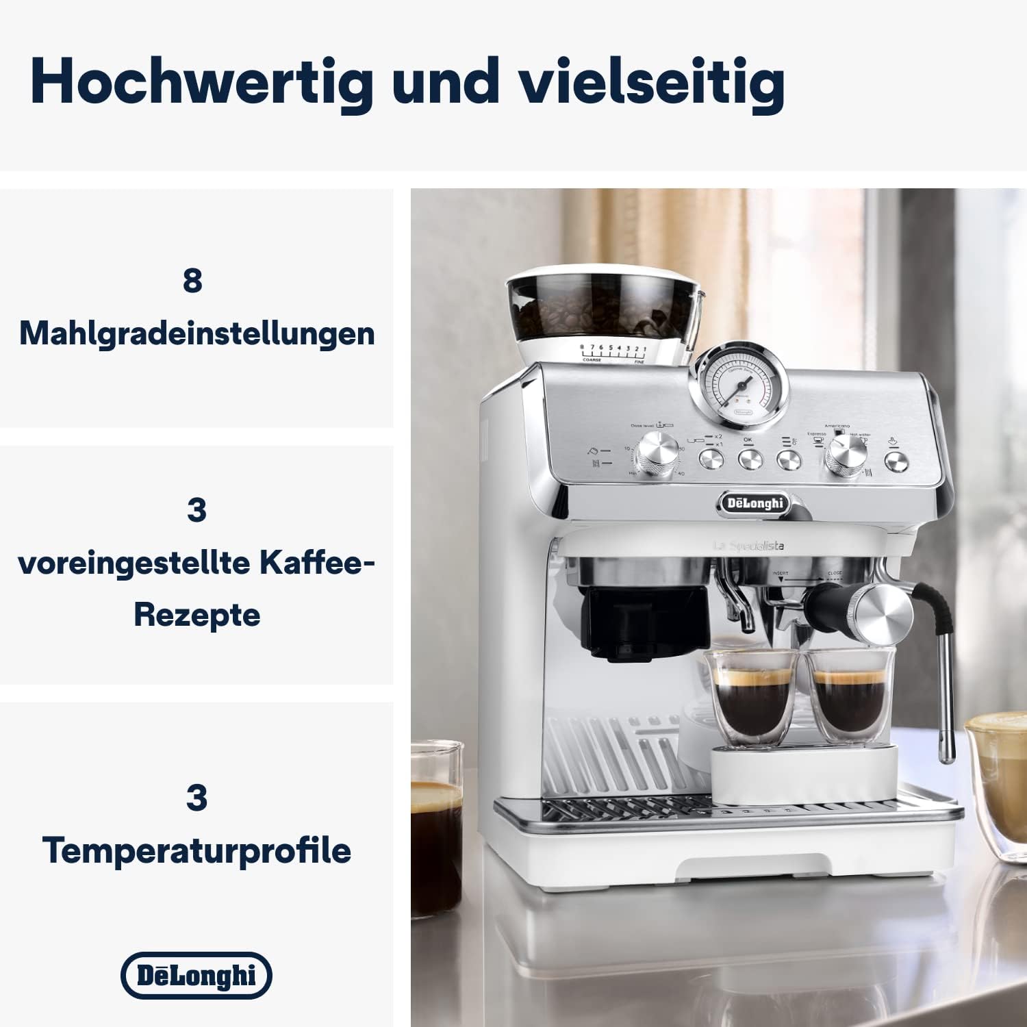 De'Longhi La Specialista Arte EC9155.MB Siebtrgermaschine, Espressomaschine mit Mahlwerk, 8 Mahlgrade, 15 Bar, 3 Temperaturen, Milchschaumdüse, 1300 W, 1,5 l Tank, Edelstahl/Schwarz inkl. Barista-Kit – Bild 18