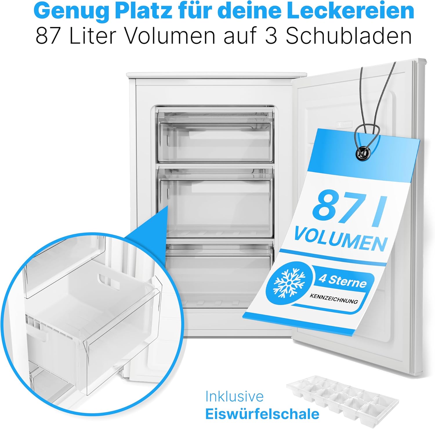 Bomann® Gefrierschrank 87L | Gefrierschrank klein mit Temperaturbereich ≤ -18°C | 3 Schubladen | Tiefkühlschrank mit wechselbarem Türanschlag | Freezer Tiefkühlschrank klein GS 7253 weiß – Bild 24