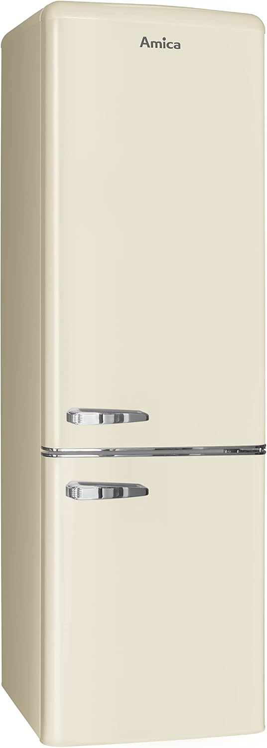 Amica KGCR 387 100 B Retro Kühl-/Gefrierkombination / Coffee Cream (Beige) / 181cm (H) x 55cm (B) x 62cm (T) / Retro-Design / Kühlschrank mit Gefrierfach