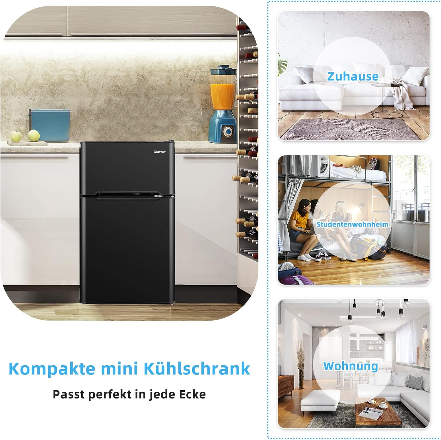 COSTWAY 90L Kühlschrank mit 27L Gefrierfach Kühl-Gefrier-Kombination Standkühlschrank Gefrierschrank mini Kühlschrank (weiß) – Bild 8