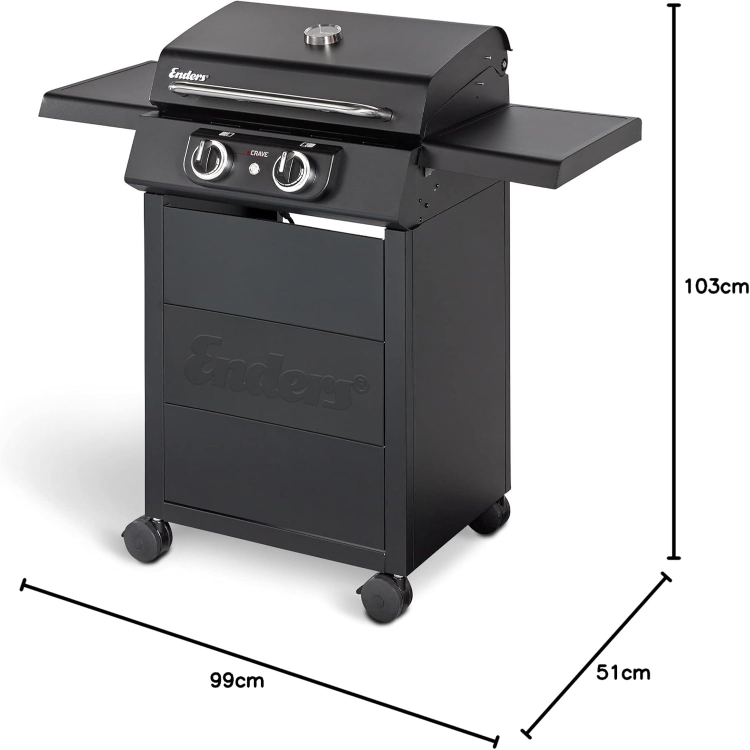 Enders® Elektrogrill eCRAVE 2, mit Gussrost, Grillwagen mit viel Stauraum, SIMPLE CLEAN™ Reinigungssystem, 2 leistungsstarke Heizelemente, formstabile Garhaube mit integriertem Thermometer #97116 – Bild 8