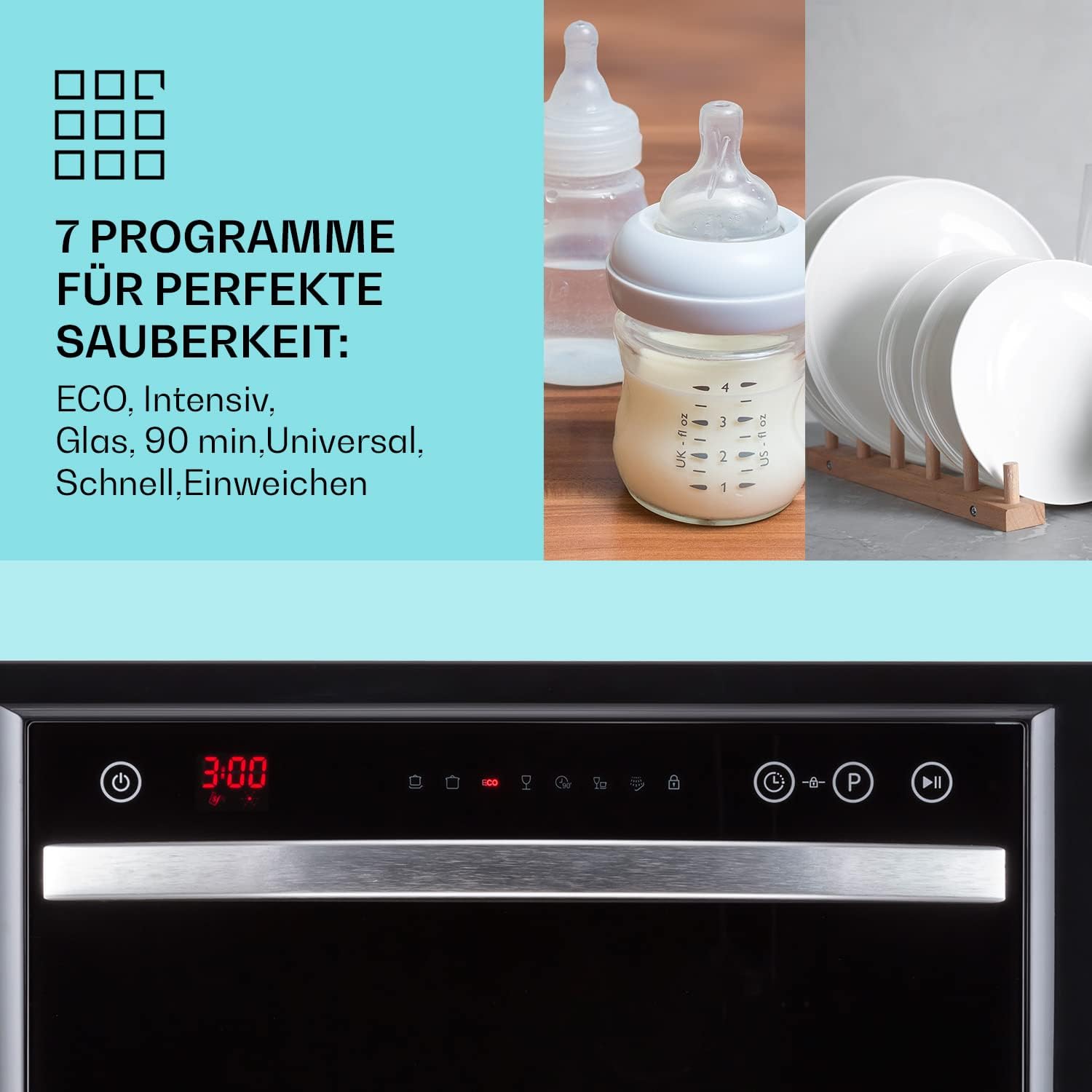 Klarstein ia 8 - Spülmaschine, Geschirrspüler, Freistehend, Teilintegriert, F, 55 cm breit, 8 Maßgedecke, 6 Programme, Aquastop, silber – Bild 47