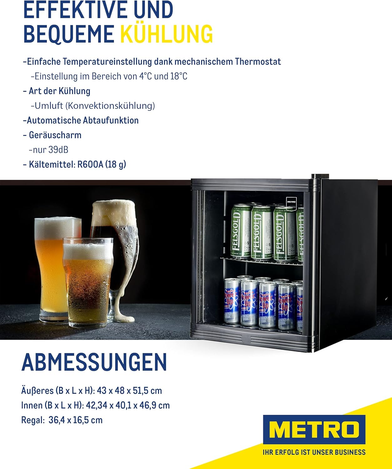 METRO Professional Mini-Kühlschrank GPC1088, 88 L, 1.052 kWh/24h, 3 Edelstahl-Drahtböden, schwarz – Bild 26