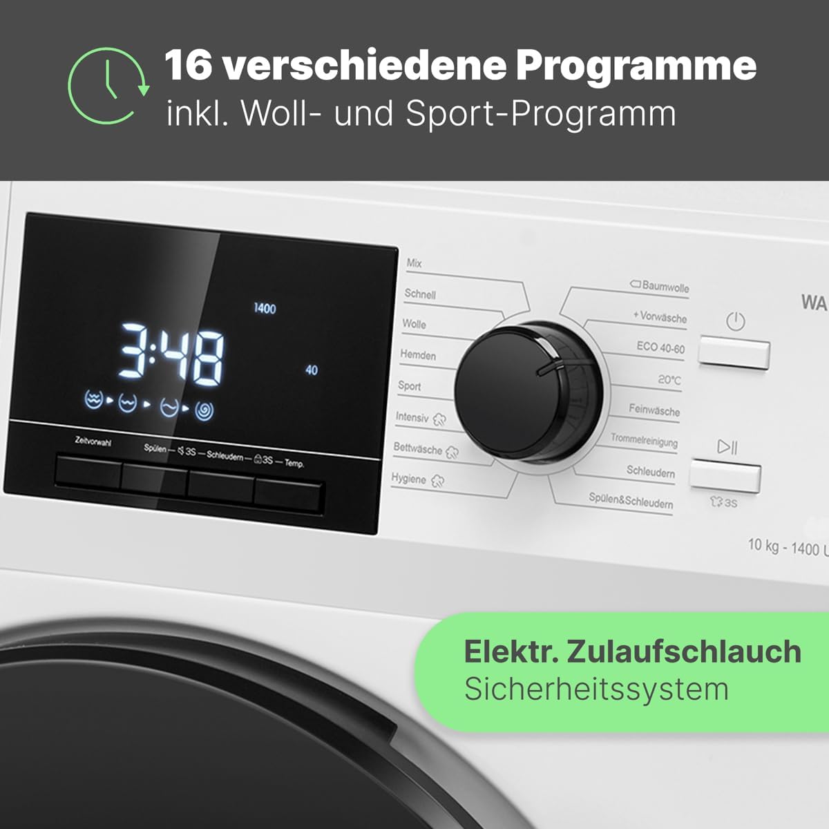 Bomann® Waschmaschine 10kg | max. 1400 U/min | 10 Jahre Motor-Garantie | effizienter, leiser & langlebiger Invertermotor | 15 Programme | Endzeitvorwahl | LED-Display | Washing Machine WA 7110 – Bild 16