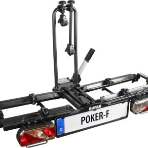 EUFAB 12010LAS Fahrradträger POKER-F, E-Bike geeignet, komplett vormontiert, Diebstahlschutz, für 2 Fahrräder, für Anhängerkupplung, Schwarz, 142 x 70 x 58 cm