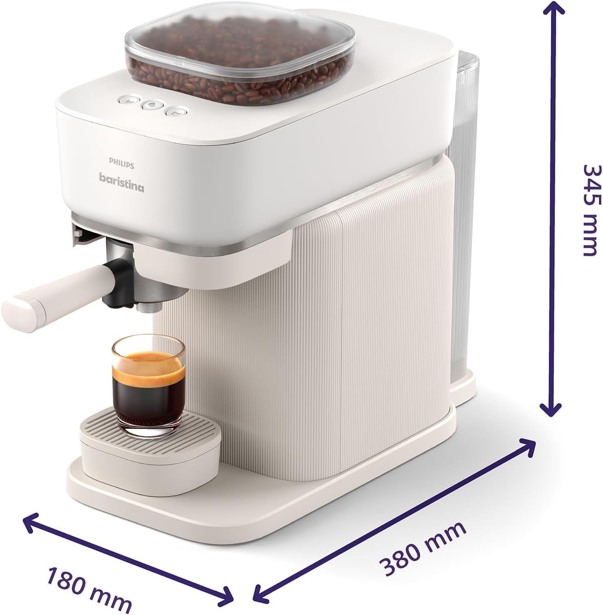 Philips Baristina Espressomaschine - Real Espresso- made simple. Kompakte Kaffeemaschine- Naturweiß mit weißem Siebträger- 16-bar-Pumpendruck- automatisches Mahlwerk- Cafe Crema (BAR300/00) – Bild 17