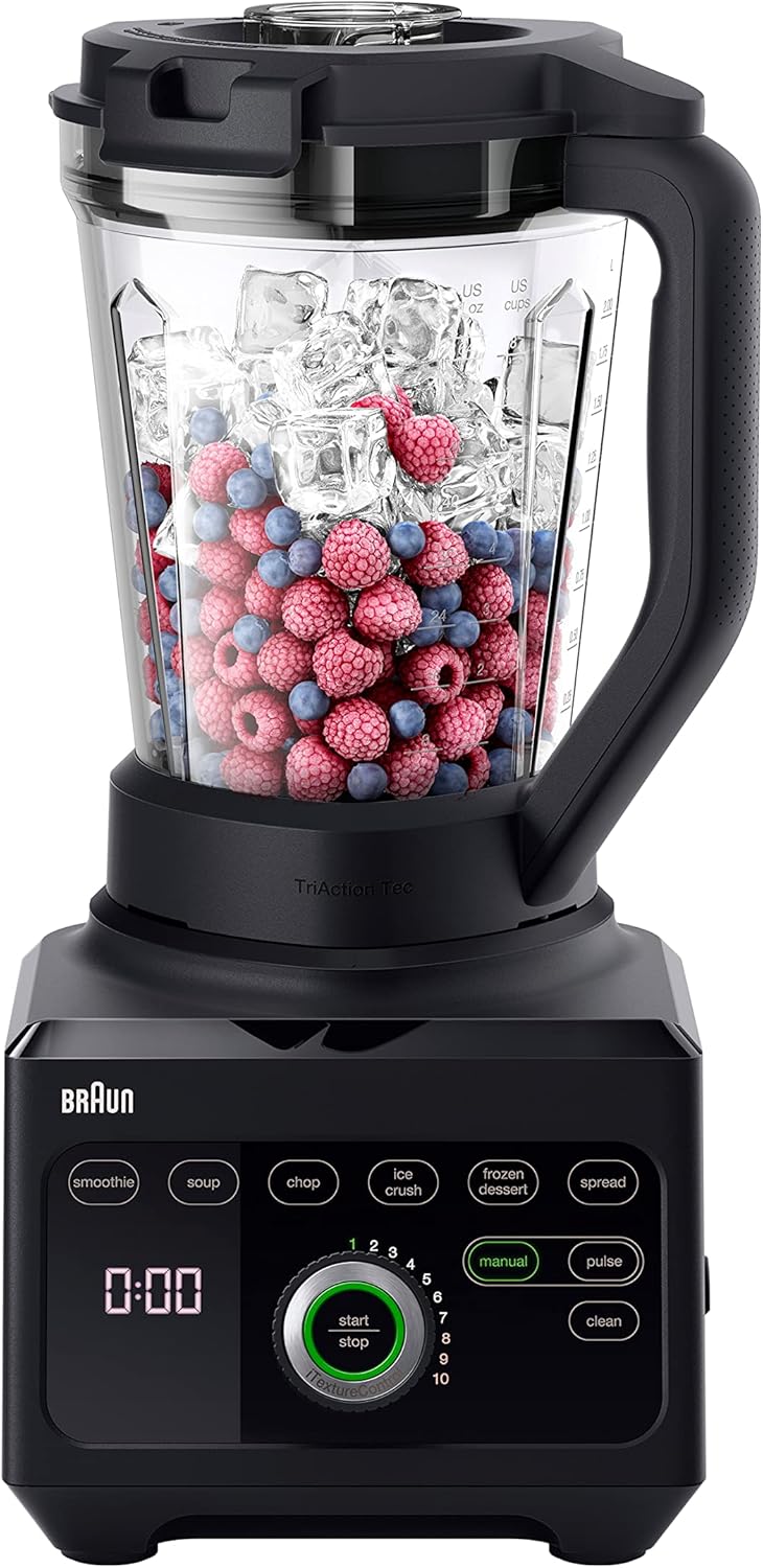 Braun PowerBlend 9 JB9040 Hochleistungsmixer – Mixer mit Tritan-Krug, 18 Mixprogramme, 10 Geschwindigkeiten + Pulsfunktion, Heißsuppenfunktion, Reinigungsprogramm, Ausguss, 1600 W, Schwarz – Bild 9