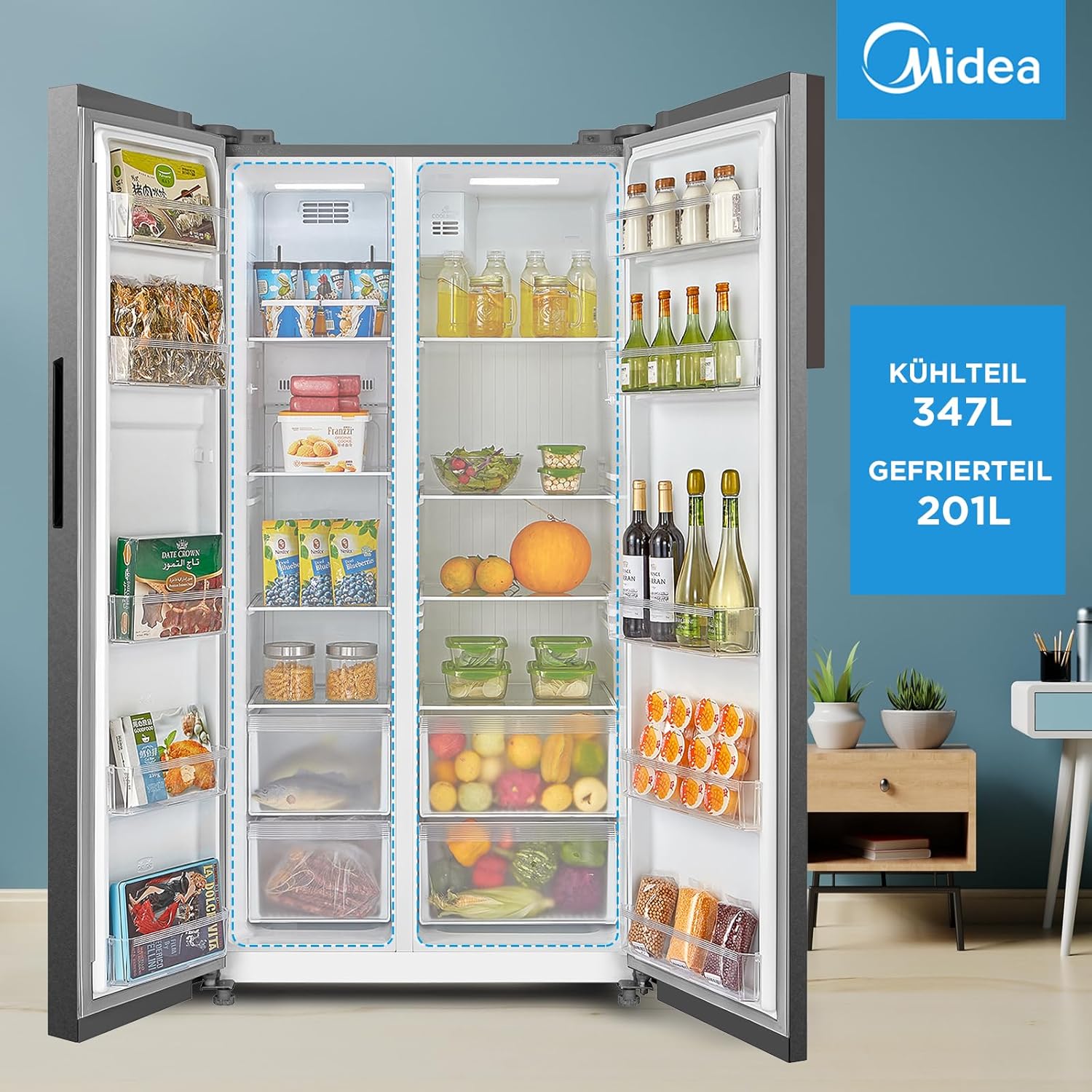 Midea KS-DDX 6.32 WT Side-by-Side Kühl-/Gefrierkombination/ 178,8 cm Hhe/ 254 kWh/Jahr/No Frost/Dual Inverter Compressor/mit 3in1 Wasser-/Eisspender und Wassertank, Dark Inox – Bild 62