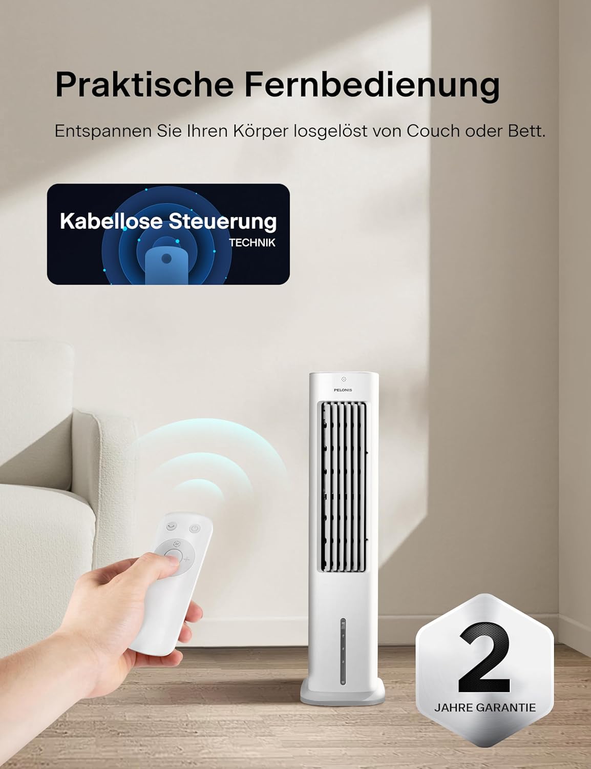PELONIS Luftkühler mit Wasserkühlung, Klimaanlage Mobil, 5L Ventilator mit Wasserkühlung, Klimagert Luftbefeuchter mit Fernbedienung, 355m/h Klimaanlage Ohne Abluftschlauch – Bild 9