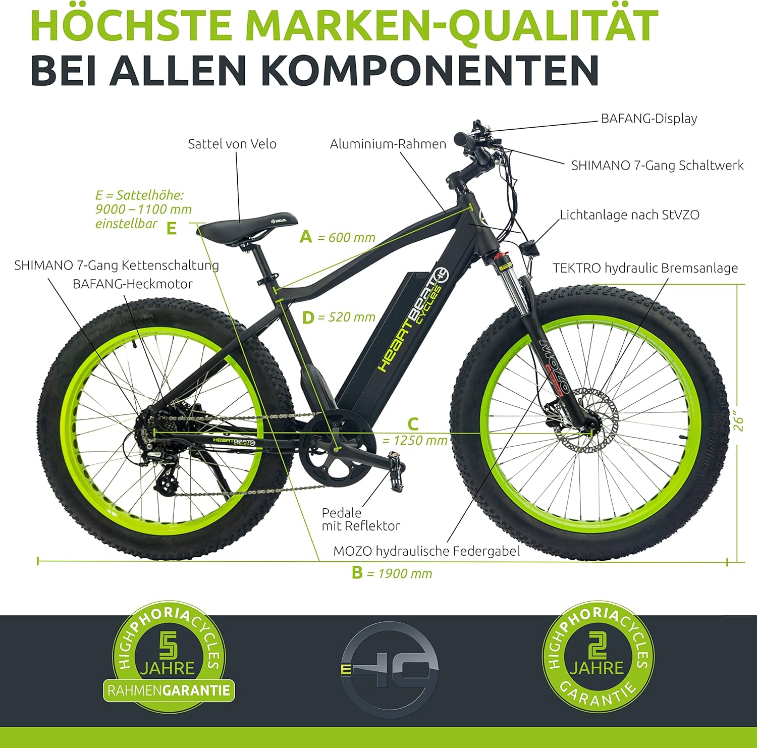 Highphoria Elektrofahrrad Erwachsene, 250W 25 km/h E-Bike mit Batterie, Starker Motor, Kettenschaltung, E-Mountainbike mit Hydraulische Federgabel Pedelec für Damen & Herren – Bild 18