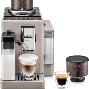 De'Longhi Rivelia EXAM440.55.W Kaffeevollautomat mit LatteCrema Milchsystem, Wechselbarer Bohnenbehälter, 16 Kaffee- & Milchgetränke auf Knopfdruck, Extra-Shot-Funktion, 3,5 Touch-Display, Weiß