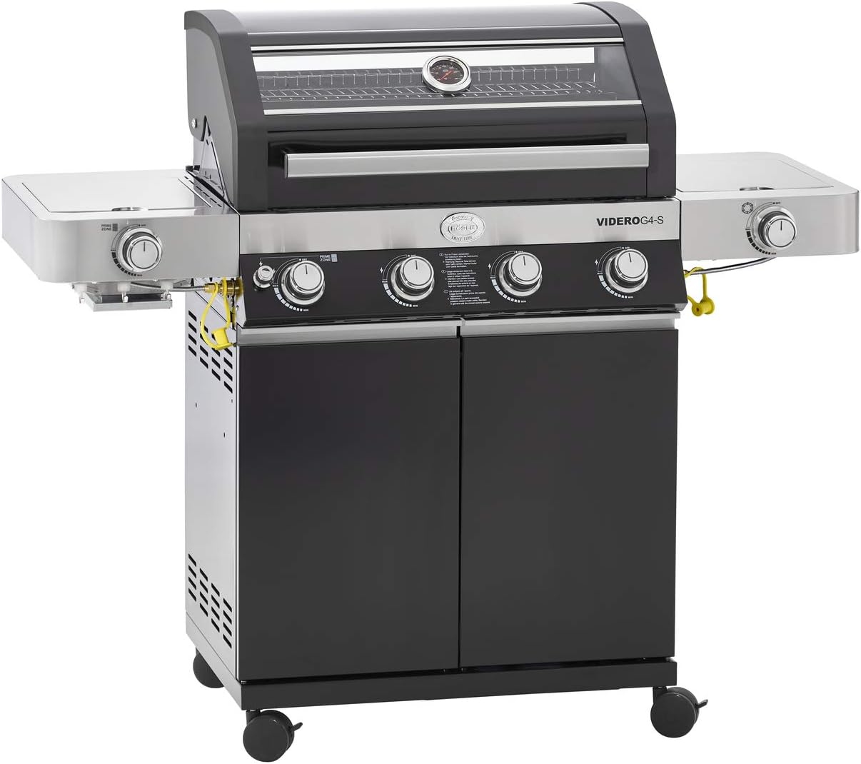 RÖSLE Elektrogrill BBQ-Portable Videro E2-P, tragbarer Tischgrill mit 2 Brennern, Warmhalterost und Deckel mit Glaseinsatz, pulverbeschichteter Stahl, schwarz/silbern – Bild 16