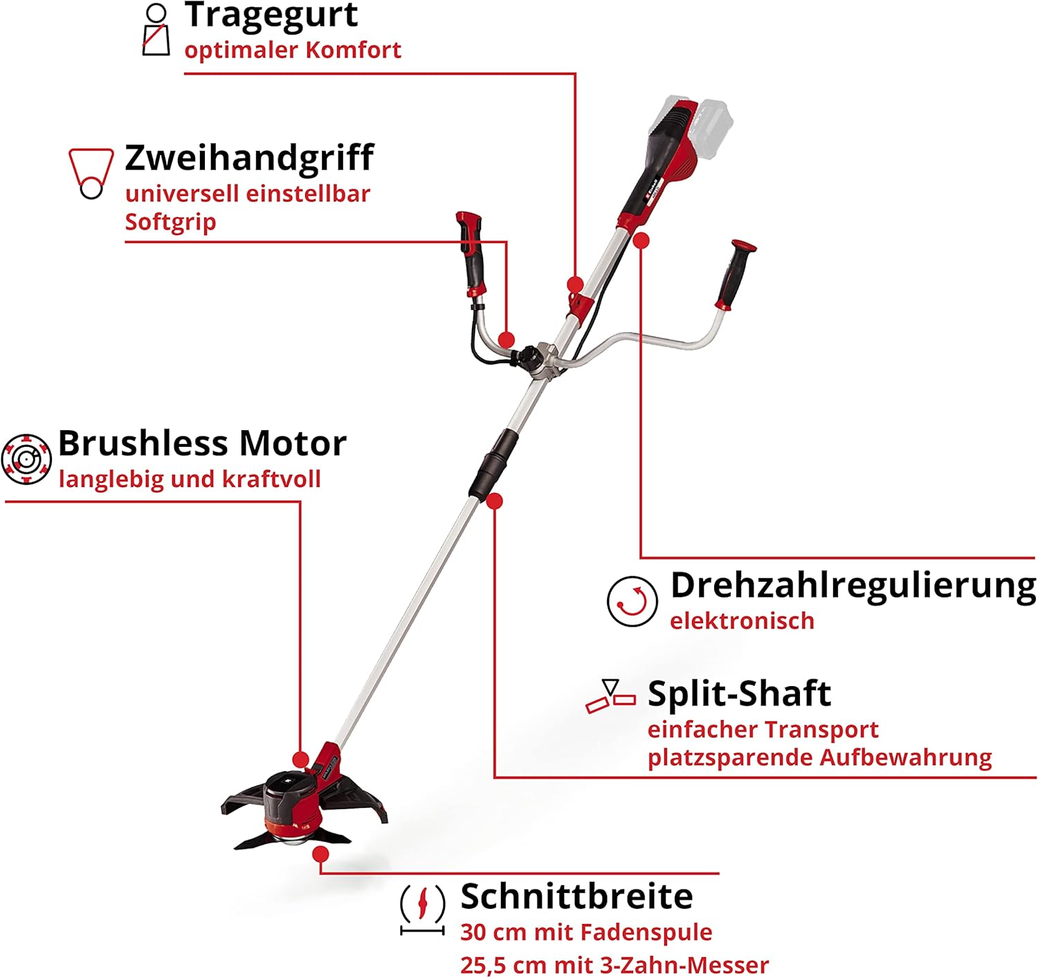 Einhell Akku-Sense Agillo 36/255 BL Power X-Change (Li-Ion, 2 x 18 V, Brushless Front-Motor, elektronische Drehzahlregulierung, Zweihandgriff, Split Shaft, ohne Akku und Ladegerät) – Bild 17