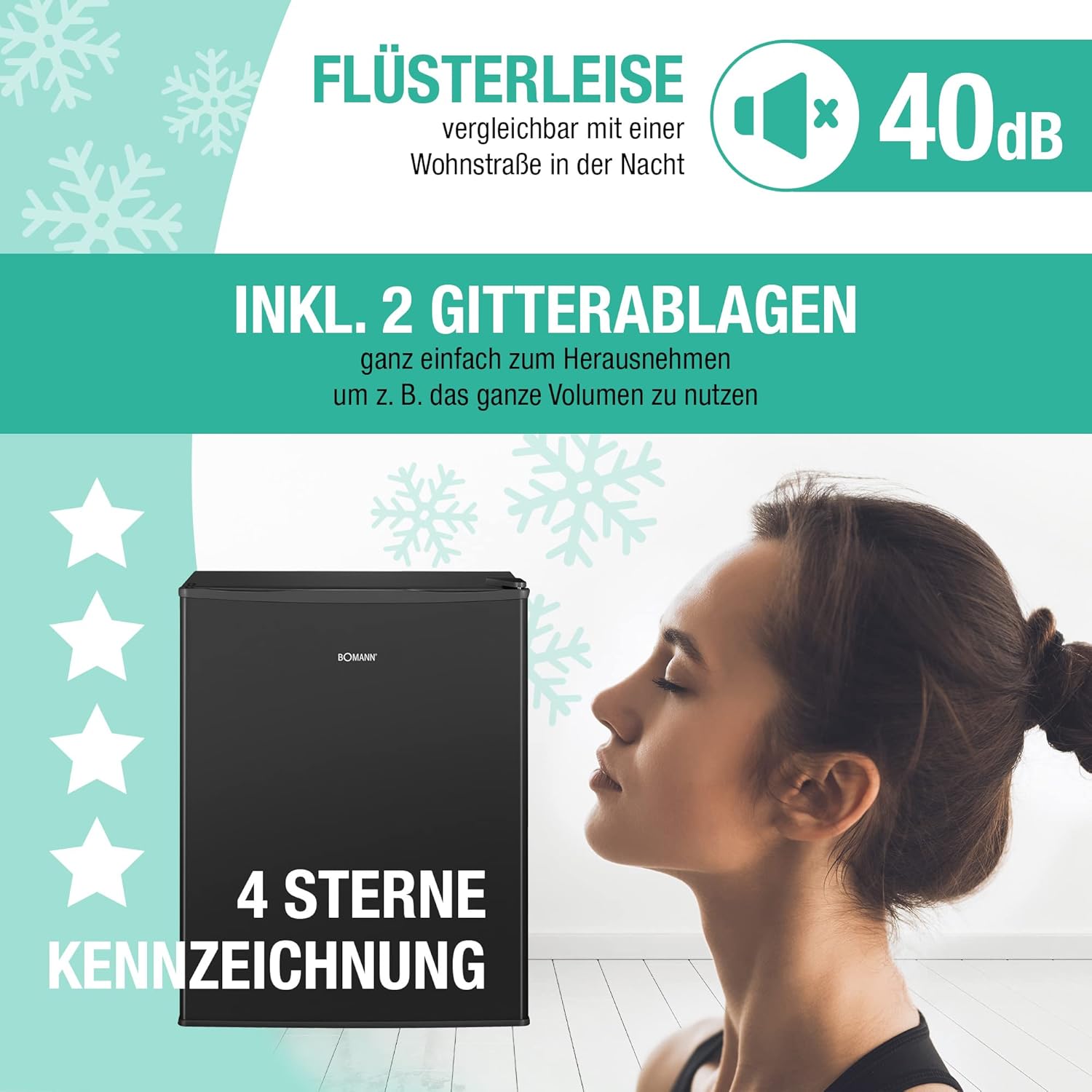 Bomann® Gefrierschrank klein mit 42L Nutzinhalt | Mini Gefrierschrank mit 2 herausnehmbaren Gitterablagen | Gefrierschrank mit wechselbarem Türanschlag & stufenloser Temperaturreglung |GB 7236 schwarz – Bild 6