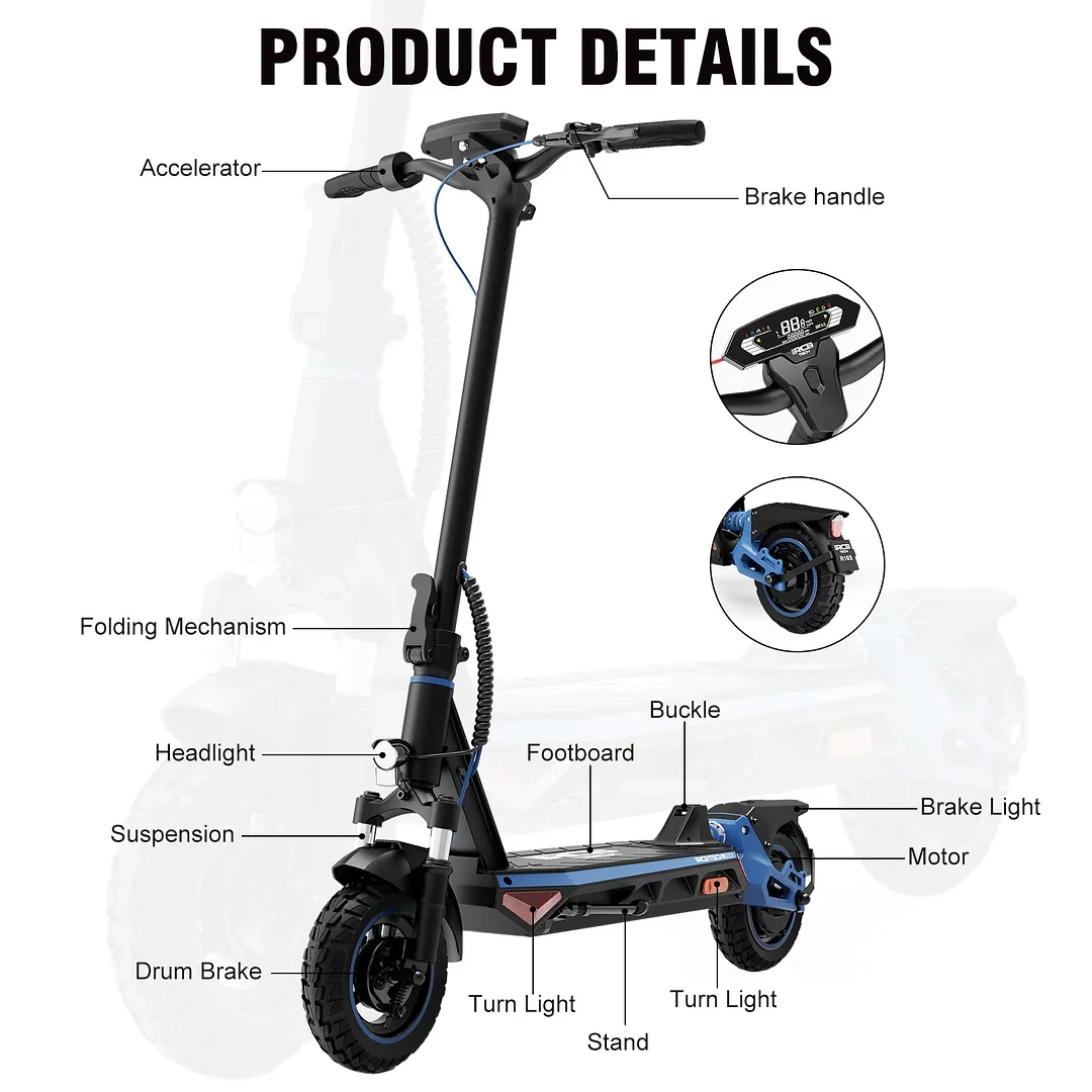 RCBTECH R10S Electric Scooter – 16.8Ah, 500W, APP-Integration – Bild 4