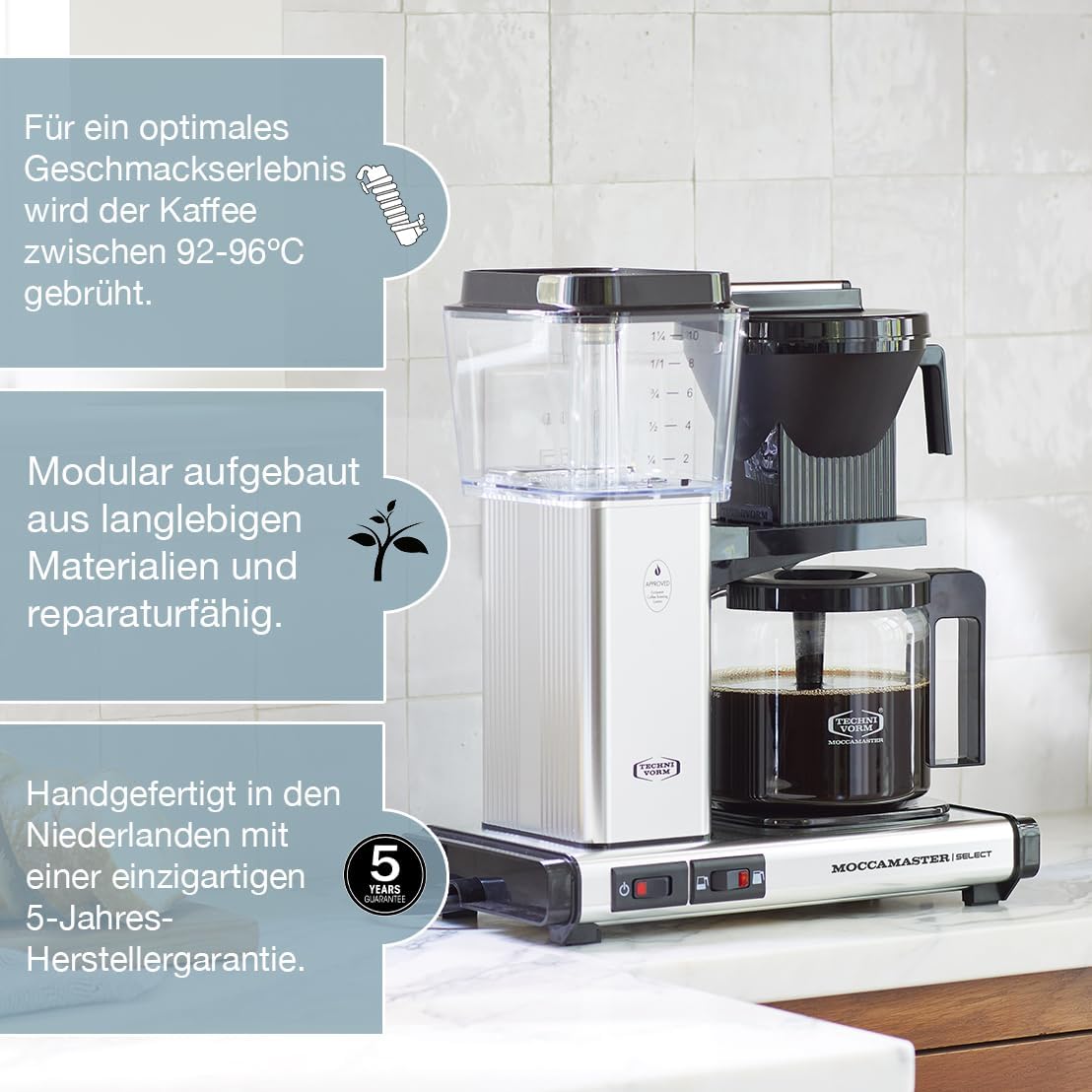Moccamaster KBG Select, Kaffeemaschine, Retro Kaffeemaschine, Filterkaffee, Off-White, 1.25L – Bild 23