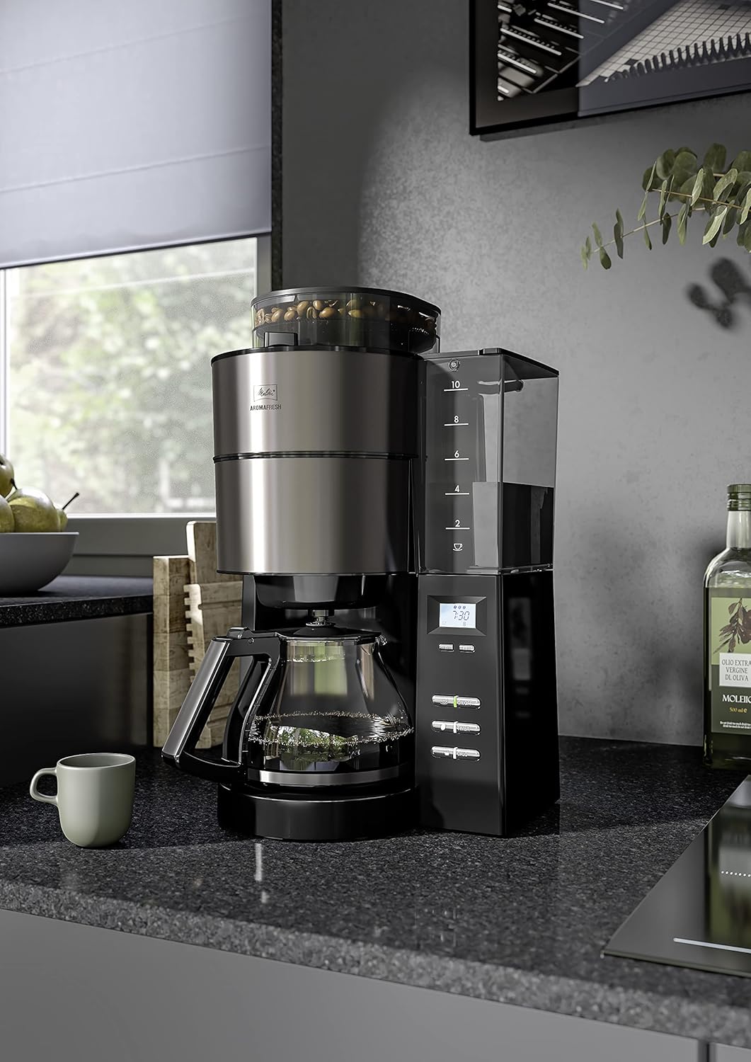 Melitta AromaFresh - Filterkaffeemaschine - mit Glaskanne - integriertes Mahlwerk - Timer Funktion - 10 Tassen - Pure Black – Bild 31