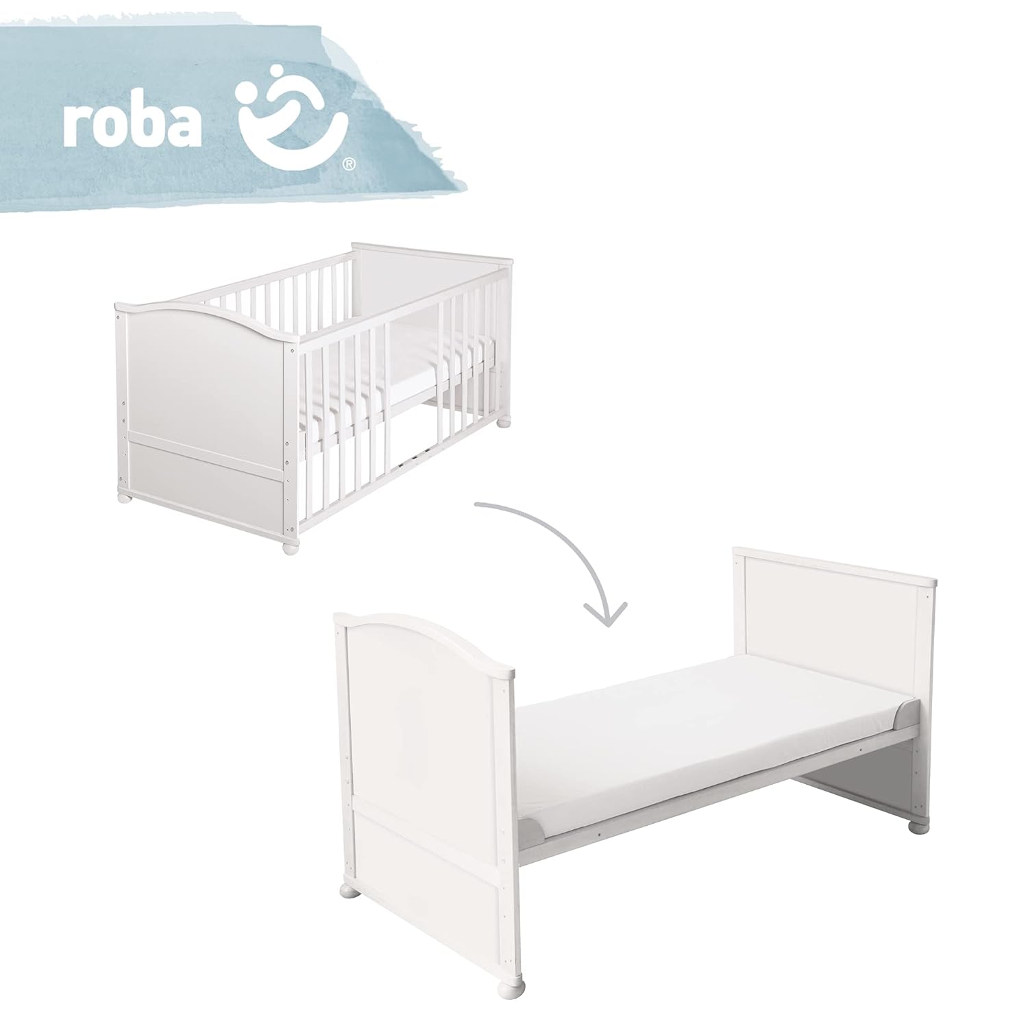 roba Babybett Set Adam & Eule - 70 x 140 cm - Mitwachsendes Kinderbett mit Bettwäsche, Himmel, Matratze - Höhenverstellbar - zu Juniorbett umbaubar - Holz weiß – Bild 23