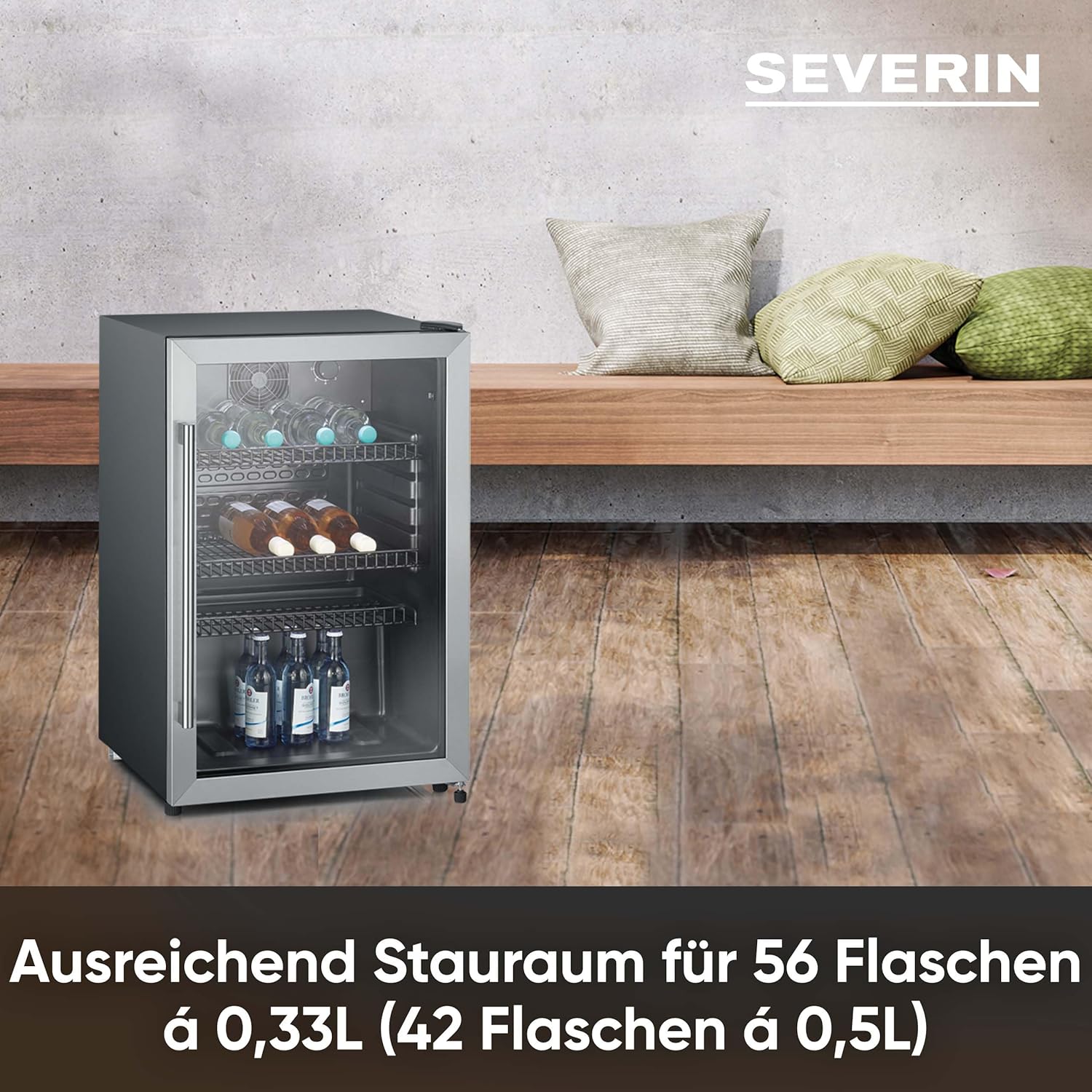 SEVERIN Flaschenkühlschrank, mit integriertem Schloss und integrierter LED-Beleuchtung, 118 L Nutzinhalt, schwarz/silber, FSK 8840 – Bild 10