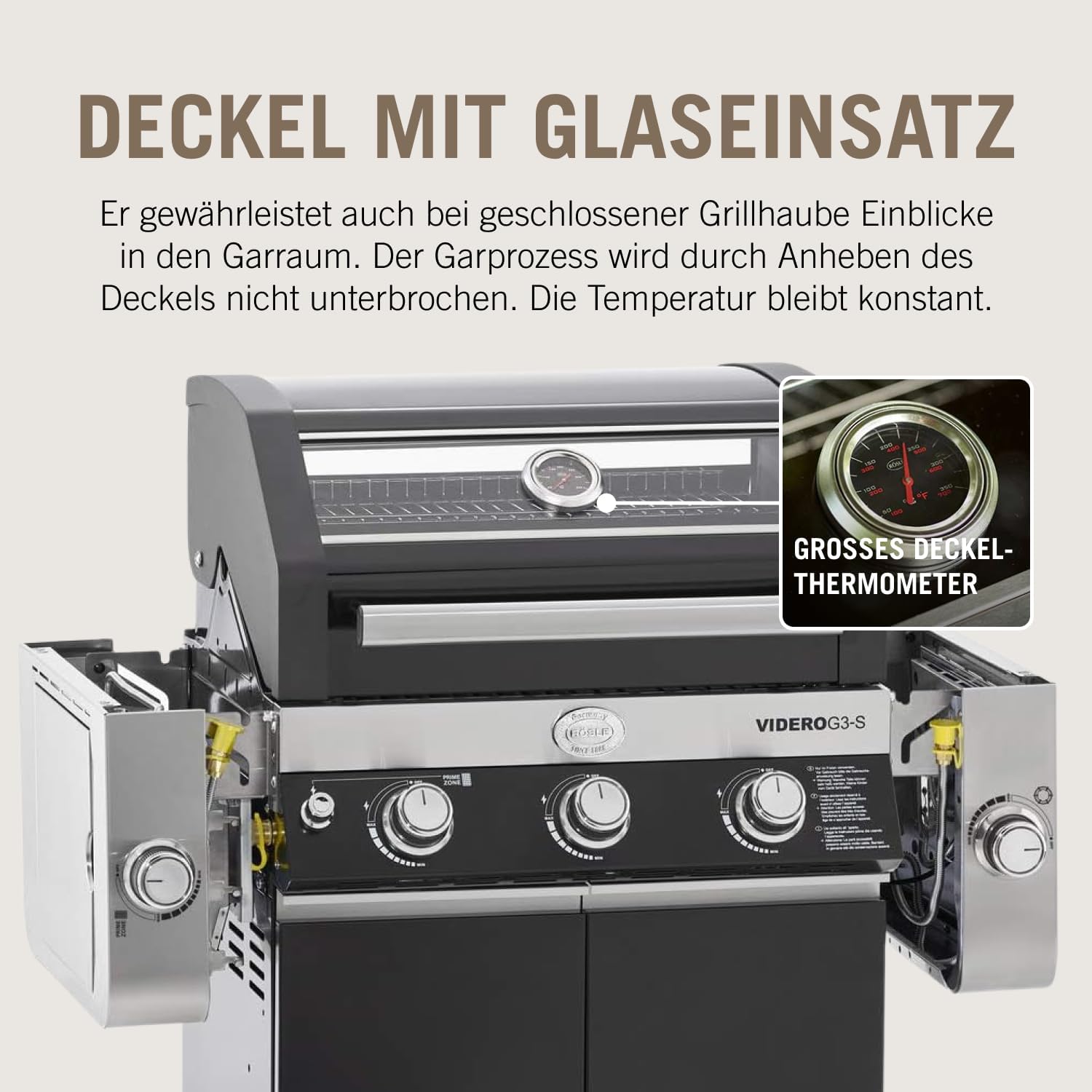 RÖSLE Elektrogrill BBQ-Portable Videro E2-P, tragbarer Tischgrill mit 2 Brennern, Warmhalterost und Deckel mit Glaseinsatz, pulverbeschichteter Stahl, schwarz/silbern – Bild 70