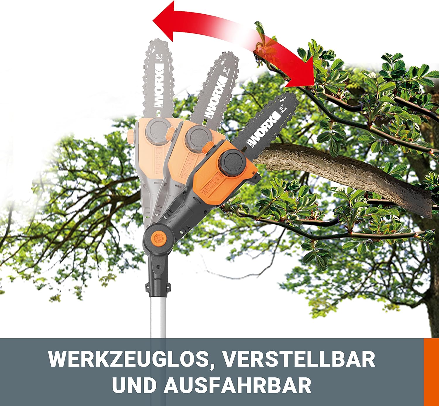WORX WG252E.9 Akku Teleskop Heckenschere - 45cm Schnittbreite - 10-Fach Verstellbarer Teleskopstiel bis 3,20 Meter Hhe - PowerShare kompatibel - Ohne Akku & Ladegert – Bild 2