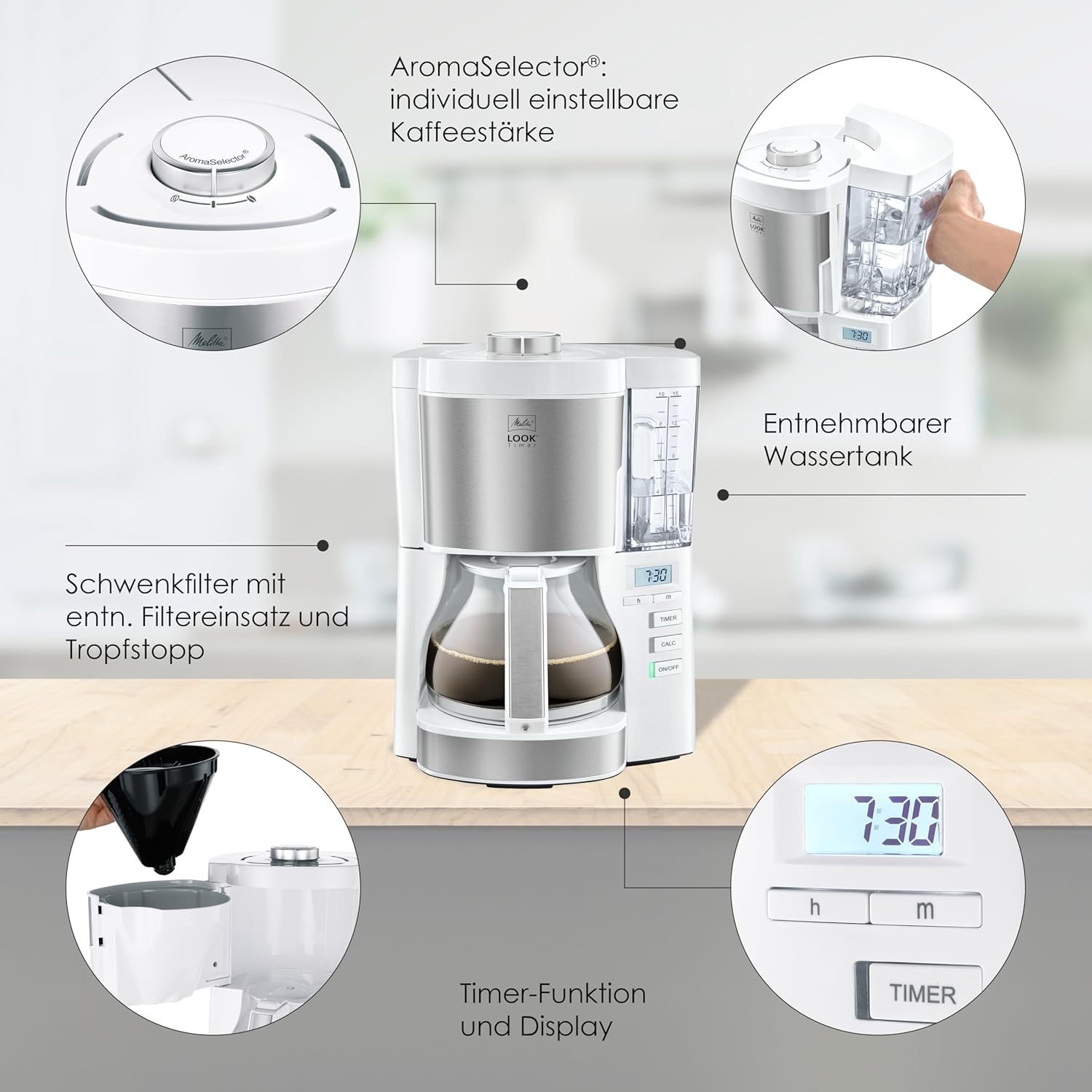Melitta Look Timer - Filterkaffeemaschine - Thermokanne - Timer Funktion - Tropfstopp - 10 Tassen - Schwarz (1025-18) – Bild 13