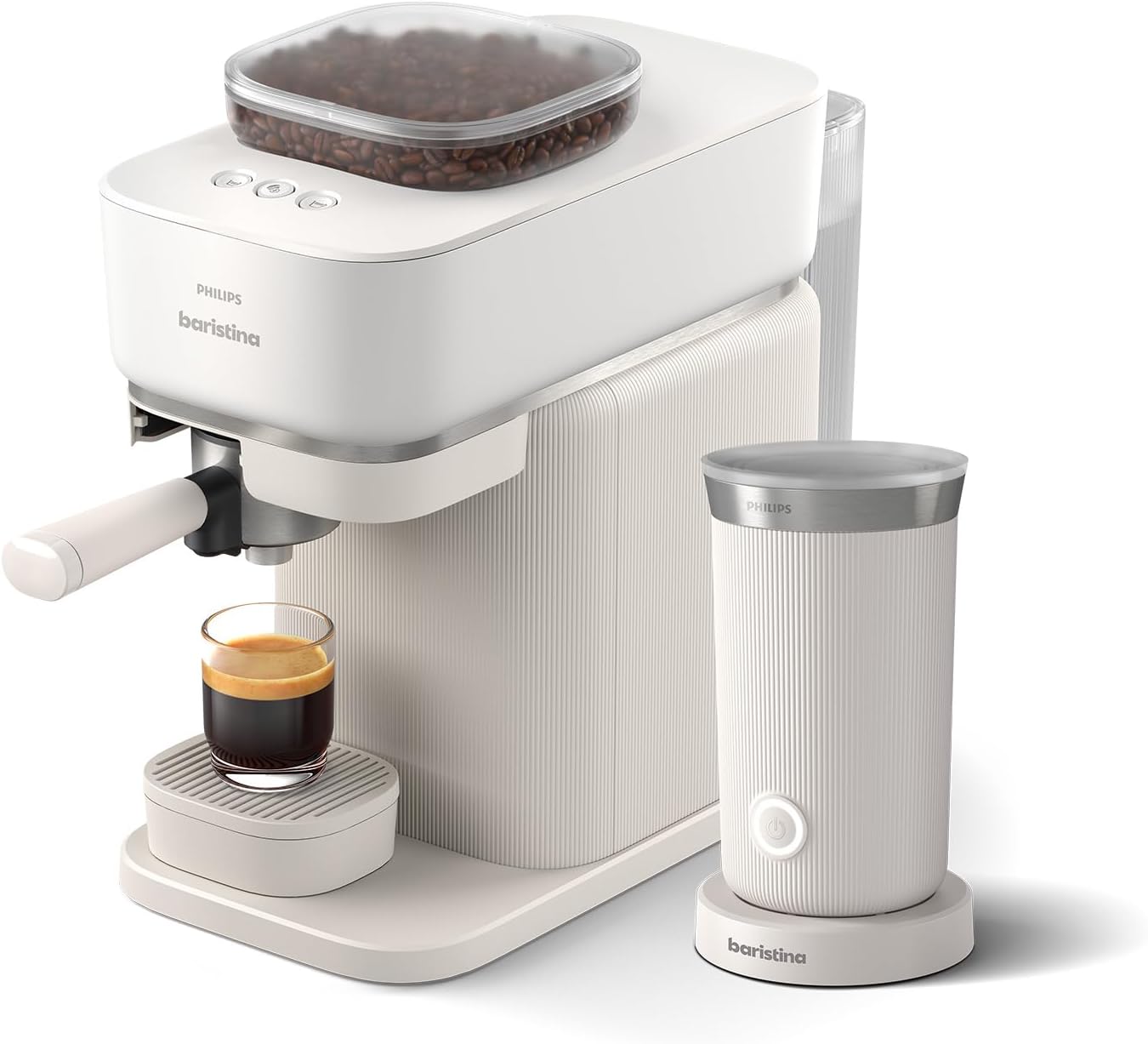 Philips Baristina Espressomaschine - Real Espresso- made simple. Kompakte Kaffeemaschine- Naturweiß mit weißem Siebträger- 16-bar-Pumpendruck- automatisches Mahlwerk- Cafe Crema (BAR300/00) – Bild 16