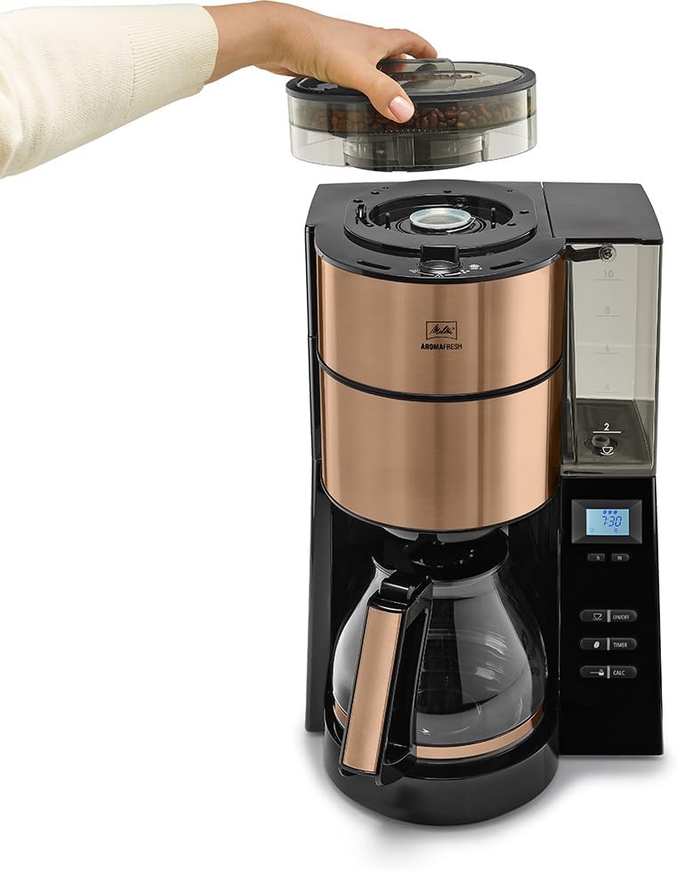 Melitta AromaFresh - Filterkaffeemaschine - mit Glaskanne - integriertes Mahlwerk - Timer Funktion - 10 Tassen - Pure Black – Bild 17