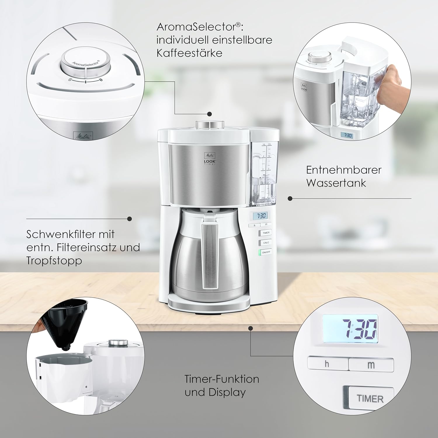 Melitta Look Timer - Filterkaffeemaschine - Thermokanne - Timer Funktion - Tropfstopp - 10 Tassen - Schwarz (1025-18) – Bild 2
