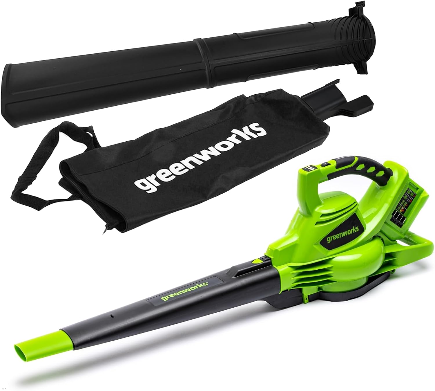 Greenworks 48V(2x24V) Akku Laubsauger / Laubblser mit Schultergurt, bürstenloser Motor, 322 km/h, 9 m/min, 45L Fangsack, zwei 4Ah Batterien & Ladegert, 3 Jahre Garantie GD24X2BVK4X – Bild 2
