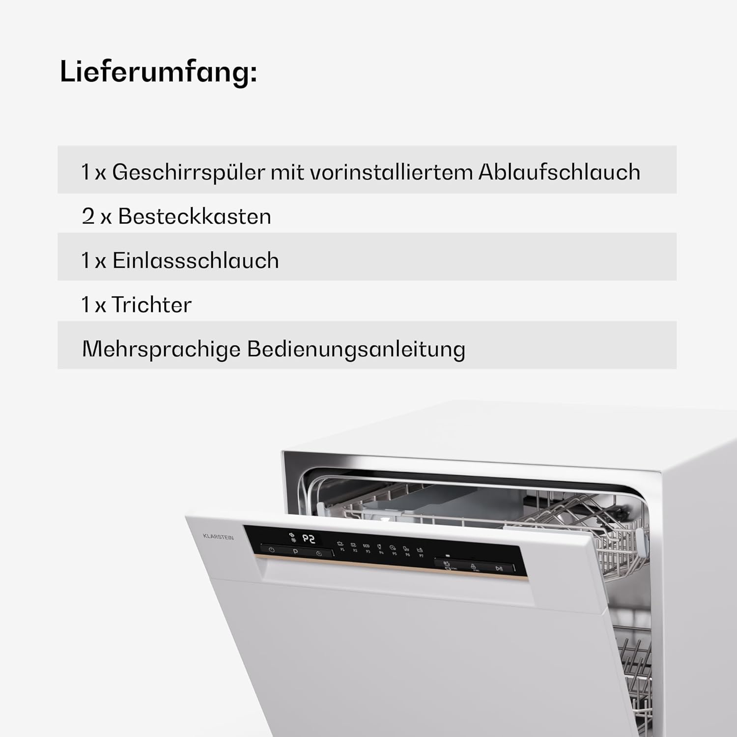 Klarstein ia 8 - Spülmaschine, Geschirrspüler, Freistehend, Teilintegriert, F, 55 cm breit, 8 Maßgedecke, 6 Programme, Aquastop, silber – Bild 57