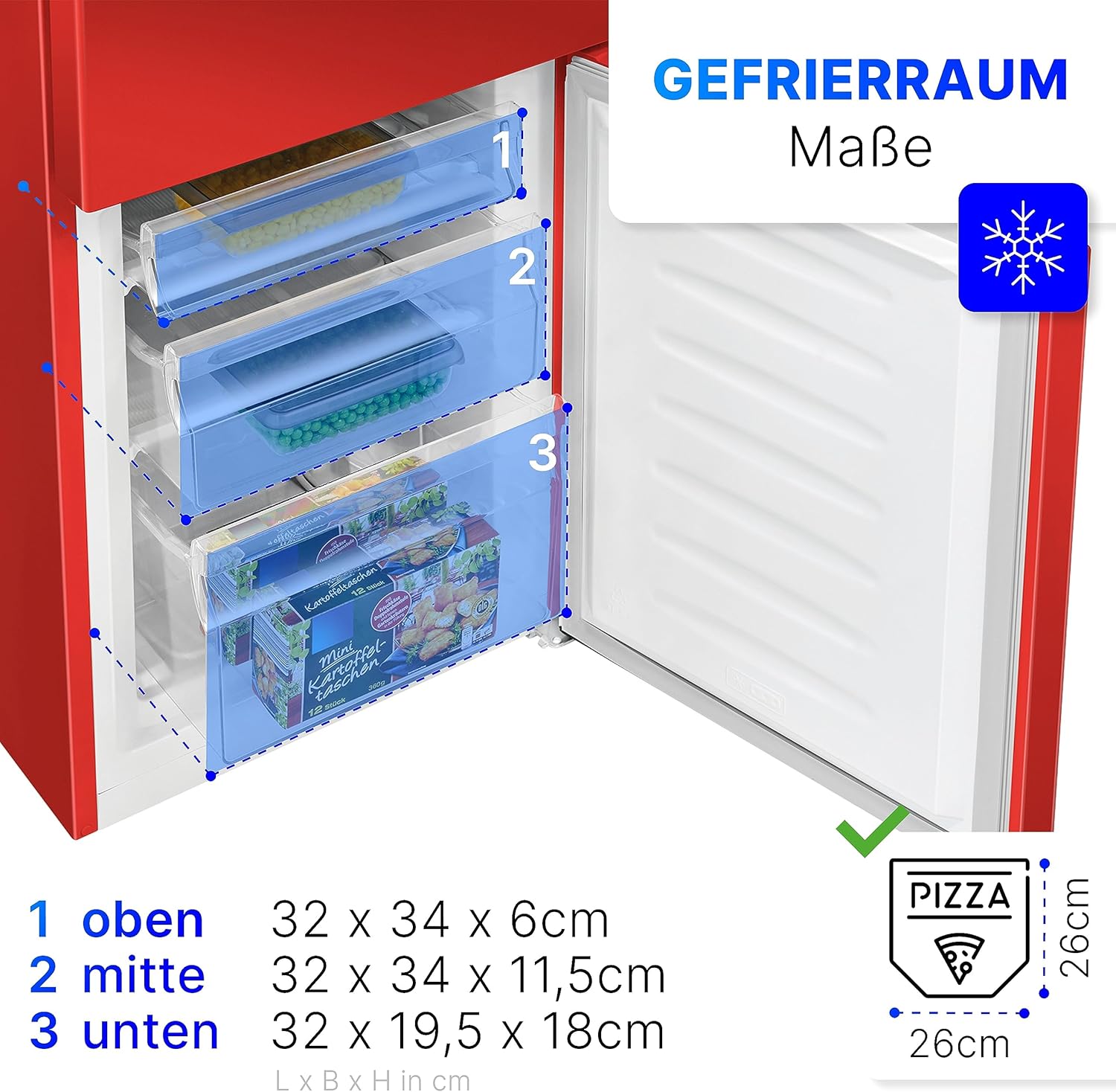 Bomann® Kühlschrank mit Gefrierfach 143cm hoch | Kühl Gefrierkombination 175L mit 3 Ablagen & 3 Schubladen | Türanschlag wechselbar | leise Kühlgefrierkombi 39db | Kühlschrank KG 320.2 inox – Bild 15