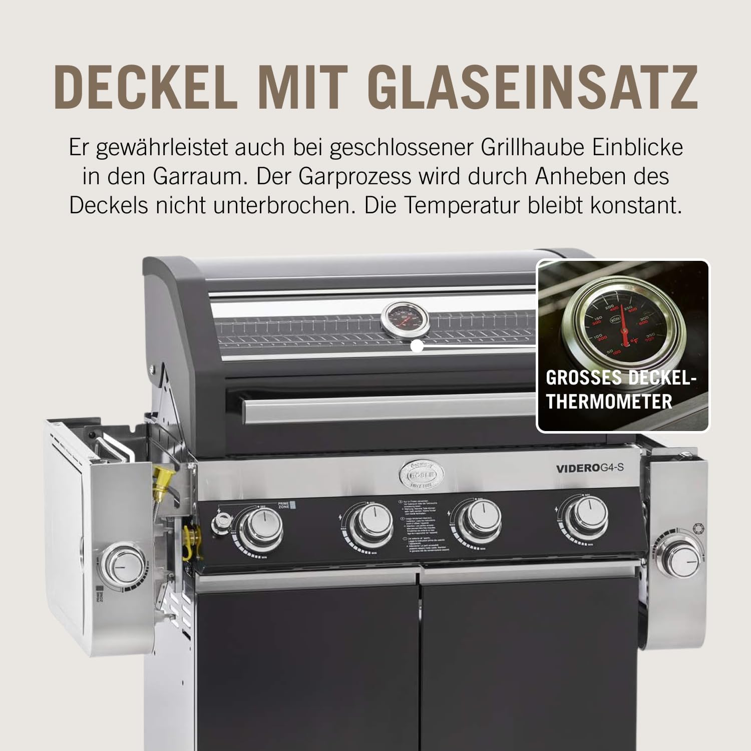 RÖSLE Elektrogrill BBQ-Portable Videro E2-P, tragbarer Tischgrill mit 2 Brennern, Warmhalterost und Deckel mit Glaseinsatz, pulverbeschichteter Stahl, schwarz/silbern – Bild 26