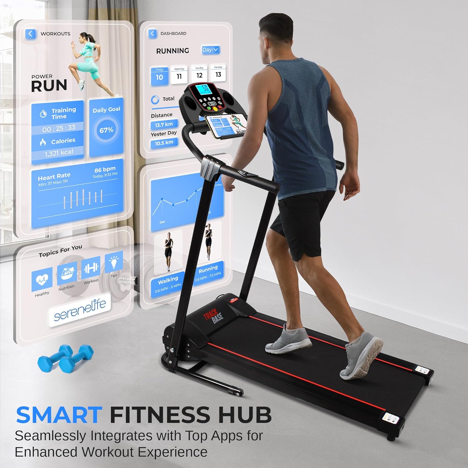 SereneLife Laufband für zuhause - Walking Pad klappbar, Running pad, mit LED-Anzeige,Treadmill for Home, Bluetooth App Sync, Digital Fitness, Walkpad mit Steigung, bis zu 10km/h – Bild 19
