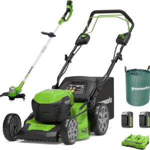 Greenworks 48V (2x24V) Selbstfahrender Akku Rasenmher für groe Flchen bis zu 480m, 46cm Schnittbreite, 55L Sack PLUS zwei 4Ah-Akkus und Doppelladegert GD24X2LM46SPK4X