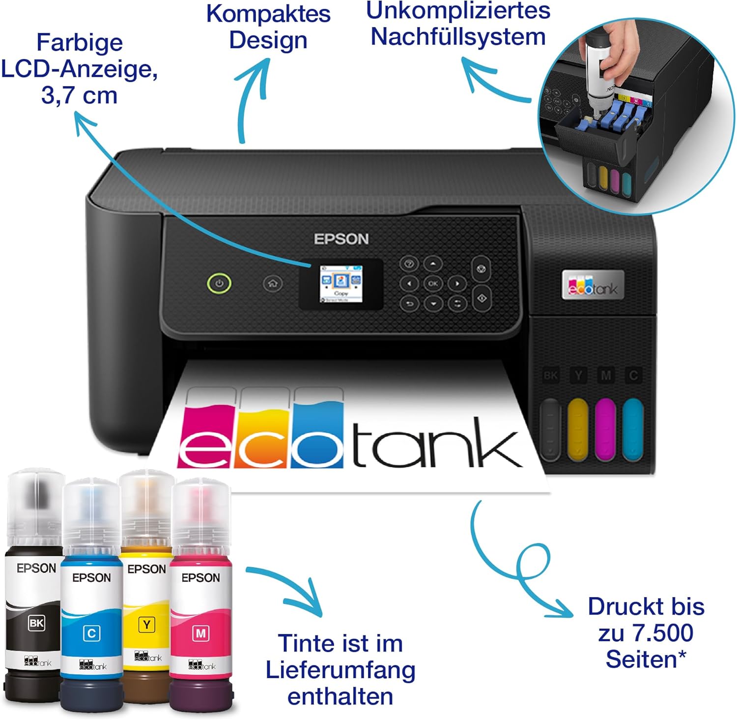 Epson EcoTank ET-2870 A4-Multifunktions-Wi-Fi-Tintentankdrucker, mit einem im Lieferumfang enthaltenen Vorrat an Tinten bis zu 3 Jahren – Bild 3