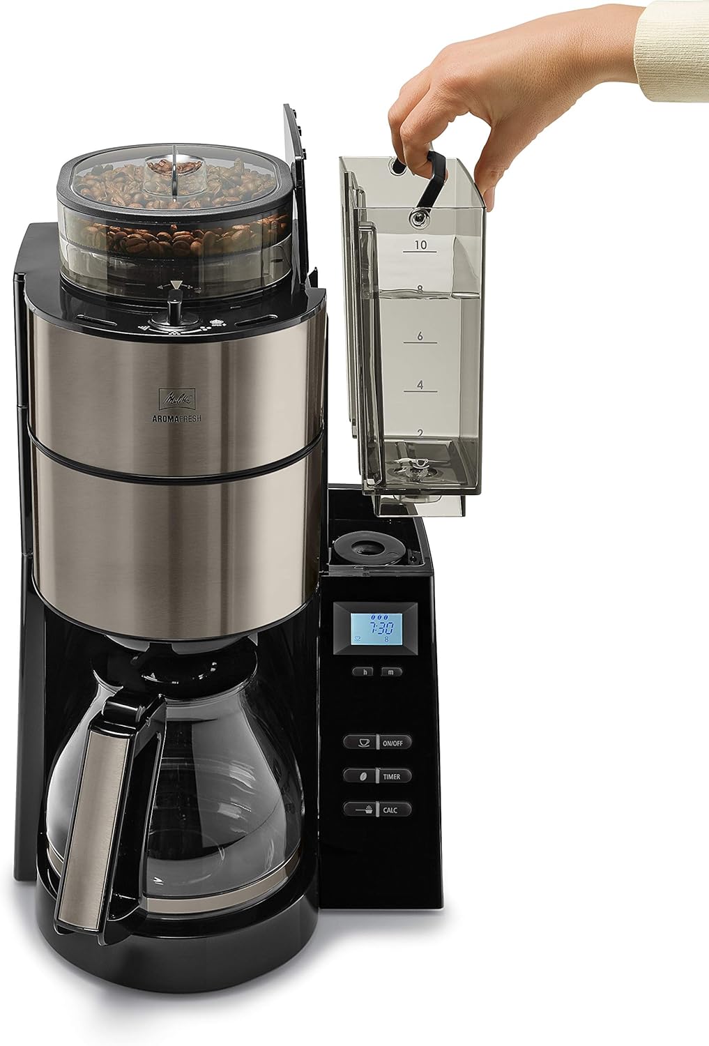 Melitta AromaFresh - Filterkaffeemaschine - mit Glaskanne - integriertes Mahlwerk - Timer Funktion - 10 Tassen - Pure Black – Bild 37