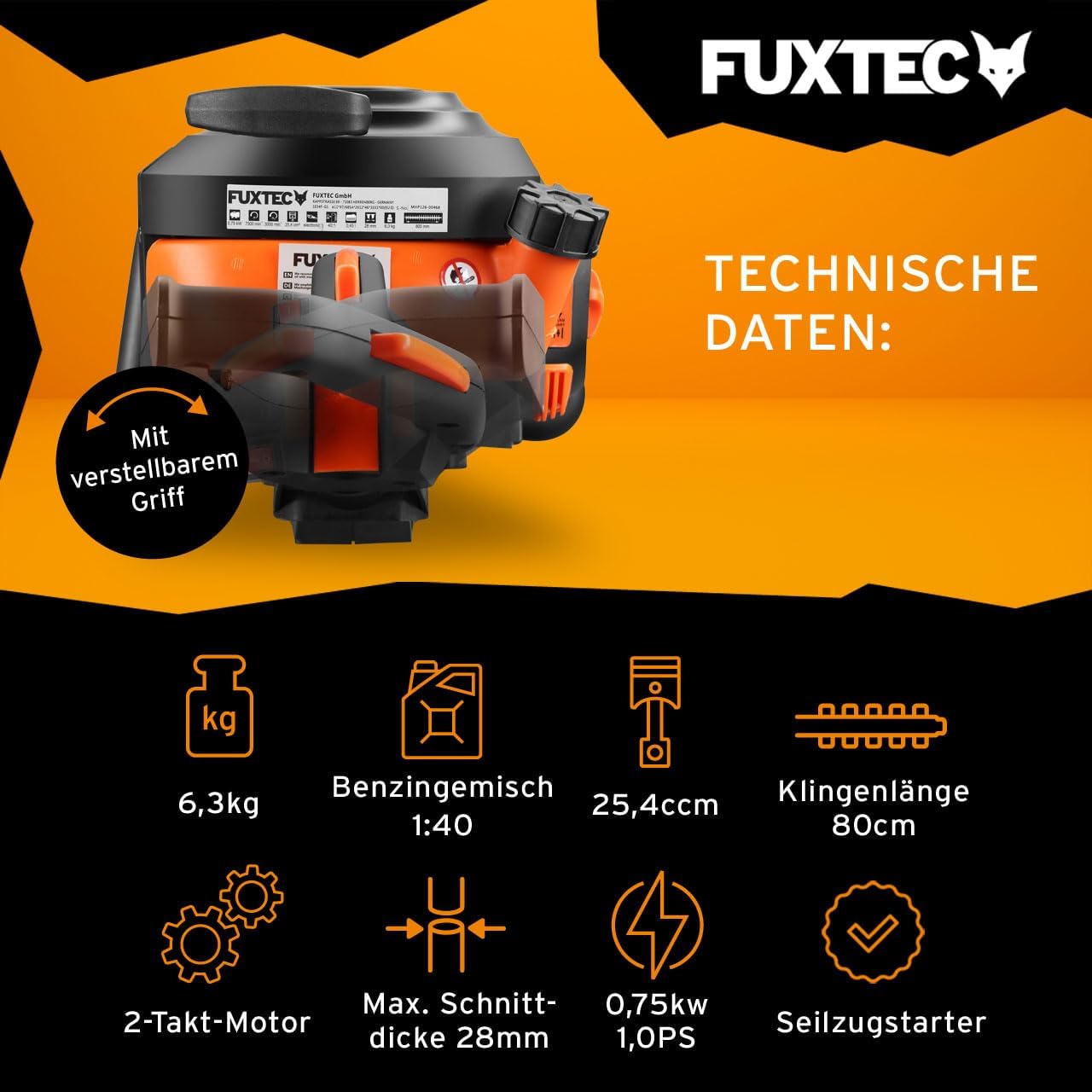 Fuxtec Benzin Heckenschere Profi FX-MHP126 mit XXL-Schwertlänge 800 mm Schwert Freischneider – Bild 4