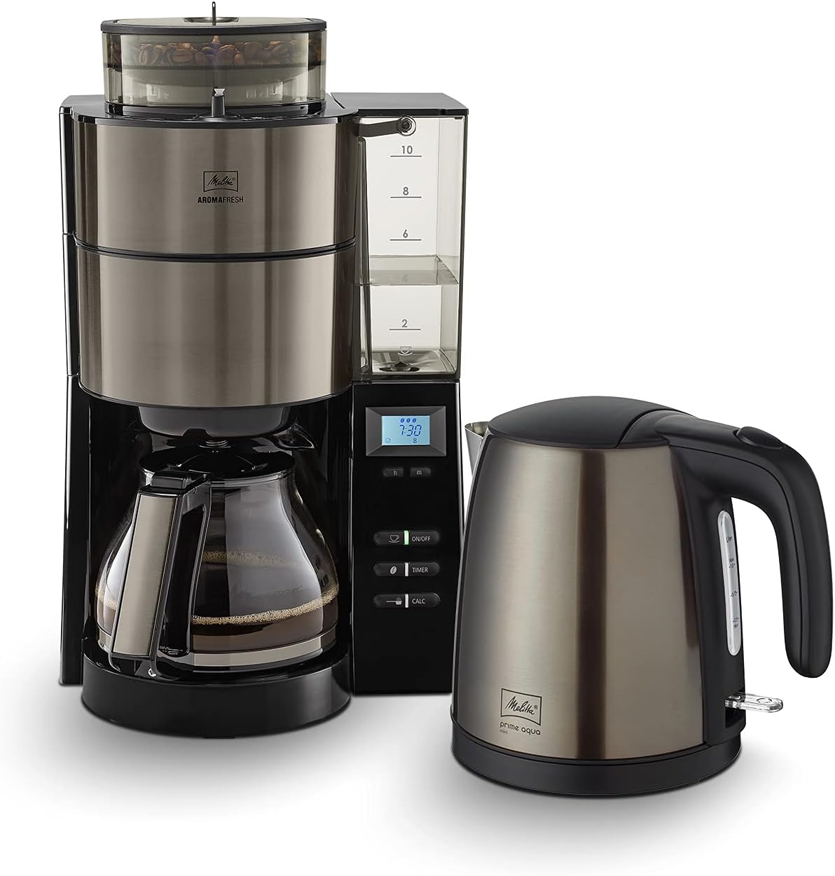 Melitta AromaFresh - Filterkaffeemaschine - mit Glaskanne - integriertes Mahlwerk - Timer Funktion - 10 Tassen - Pure Black – Bild 13