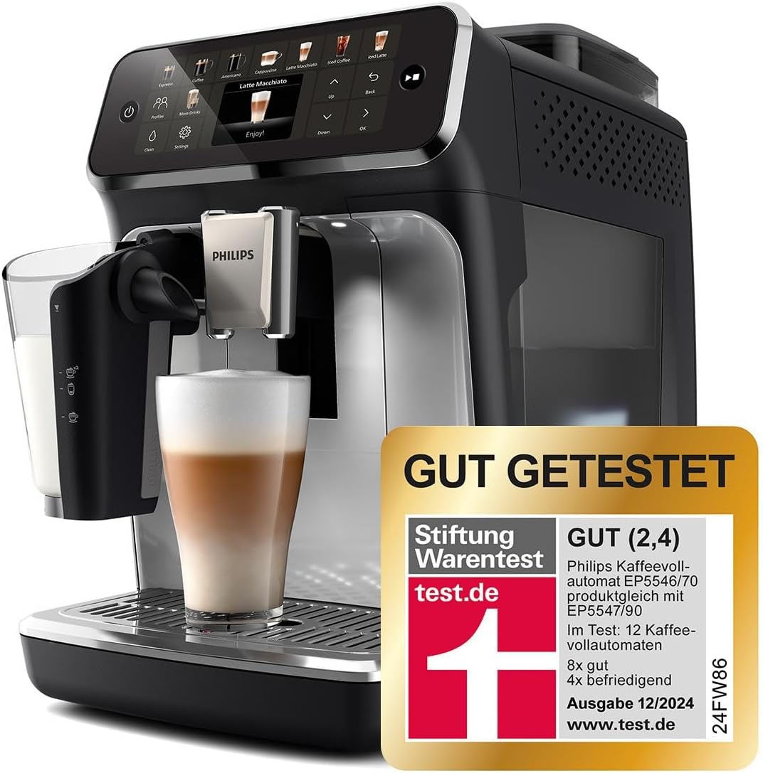 Philips Serie 5500 Kaffeevollautomat – LatteGo Milchsystem, 20 heiße und kalte Kaffeespezialitäten, 40% leiser mit SilentBrew, QuickStart, Grau (EP5544/50) – Bild 2