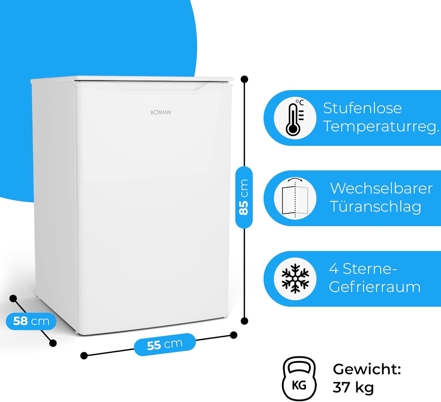 Bomann® Gefrierschrank 87L | Gefrierschrank klein mit Temperaturbereich ≤ -18°C | 3 Schubladen | Tiefkühlschrank mit wechselbarem Türanschlag | Freezer Tiefkühlschrank klein GS 7253 weiß – Bild 26