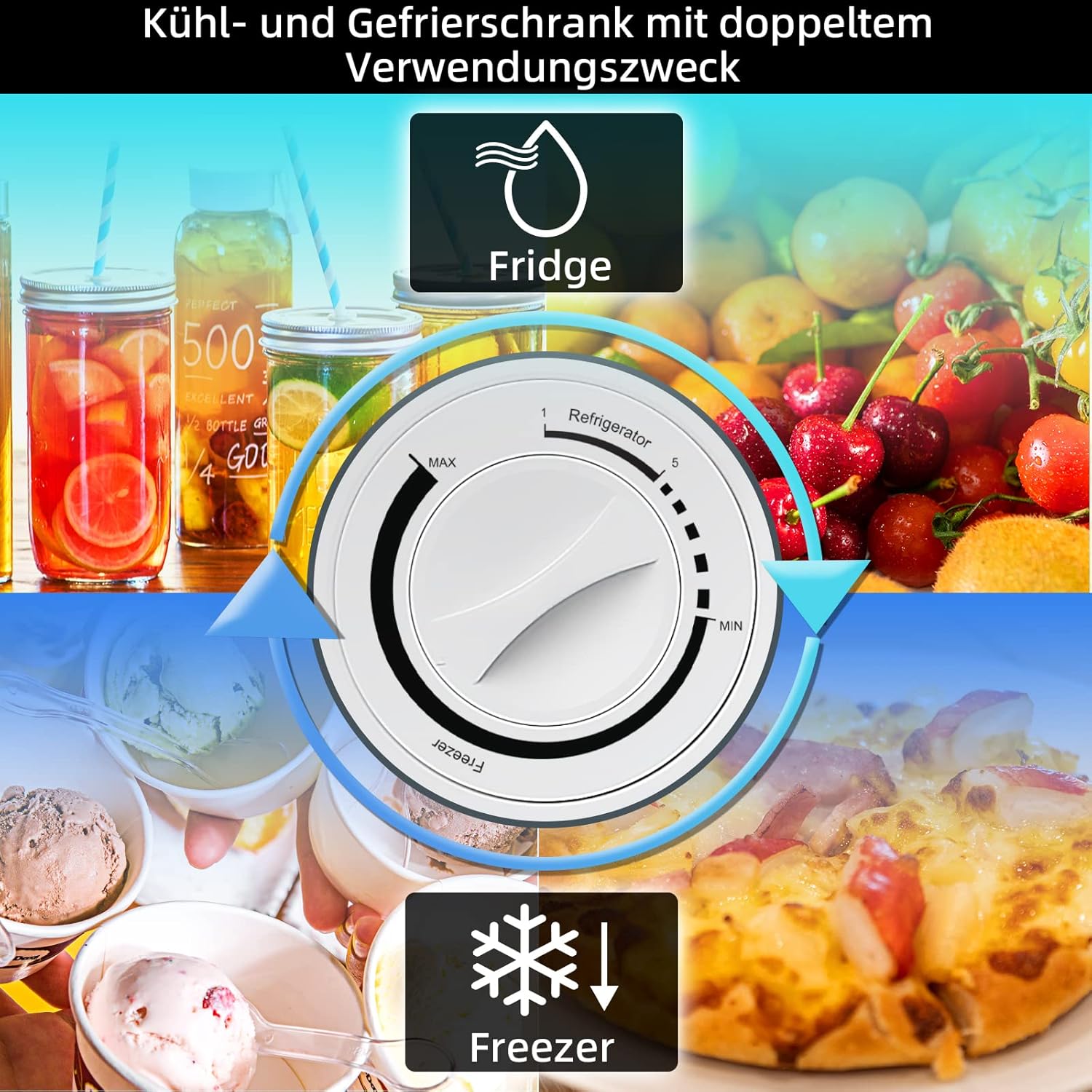 CHIQ Mini Bar Fridge 46 L, Mini Fridge, 49.6 x 47.4 x 44.7 cm (H x W x D), E Energy Consumption 80 kWh per Year, Very Quiet 39 dB – Bild 8