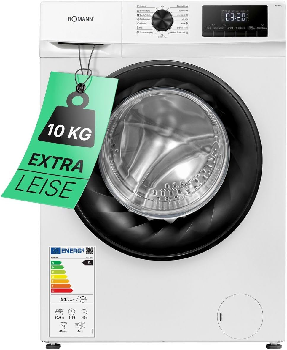 Bomann® Waschmaschine 10kg | max. 1400 U/min | 10 Jahre Motor-Garantie | effizienter, leiser & langlebiger Invertermotor | 15 Programme | Endzeitvorwahl | LED-Display | Washing Machine WA 7110 – Bild 5