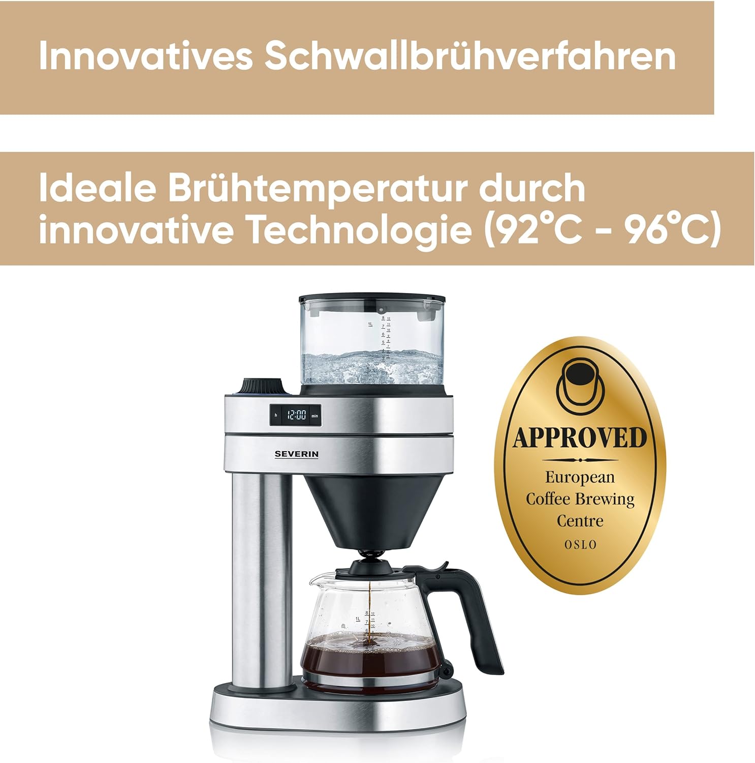 SEVERIN Filterkaffeemaschine Caprice, wie von Hand aufgebrüht mit dem Kaffeebereiter für bis zu 8 Tassen, Kaffeemaschine mit Timer, Edelstahl-gebürstet/schwarz-matt, KA 5760 – Bild 2