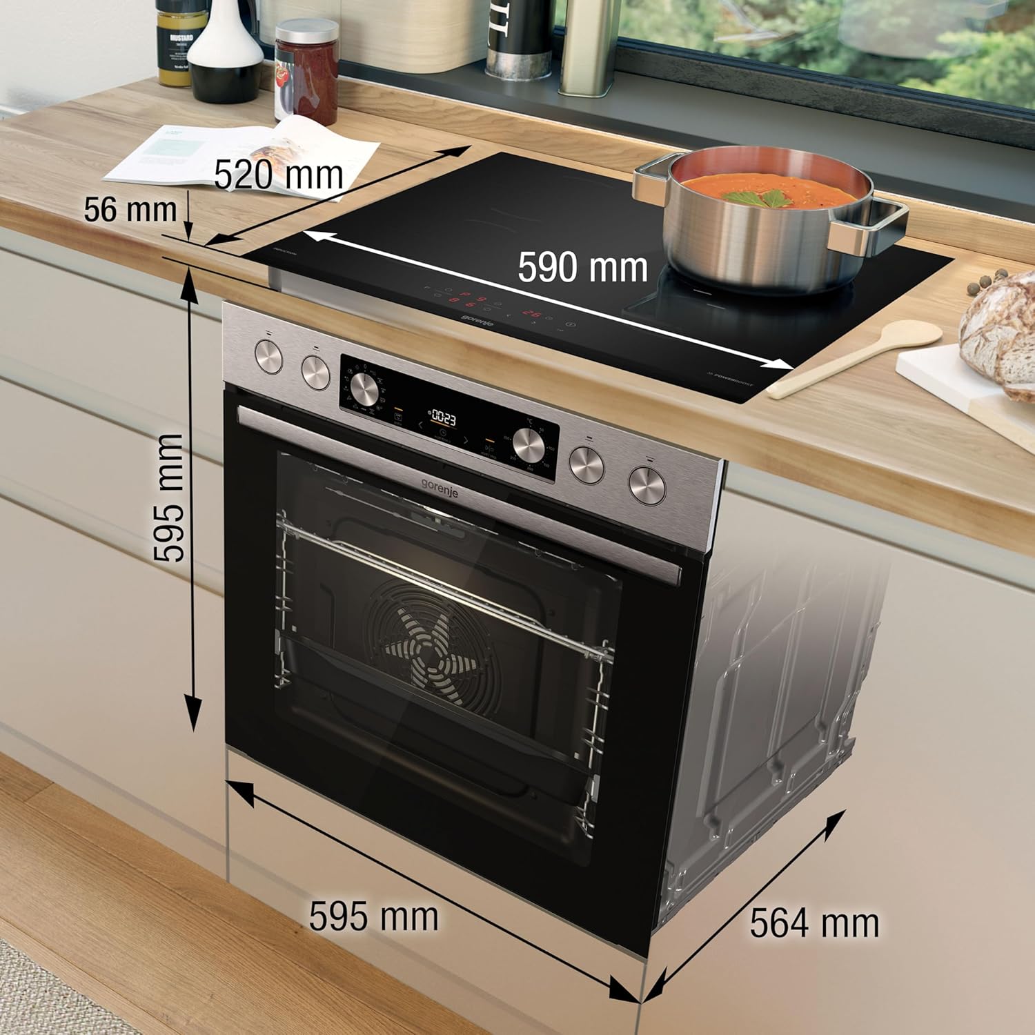 Gorenje Einbauherd-Set Heißluft Inox Set 4 mit Glaskeramik-Kochfeld / 77 Liter / ExtraSteam / GentleClose & Open / EcoClean / AirFry / PizzaMode / PerfectGrill / Teleskopauszüge / Inox-Look – Bild 13